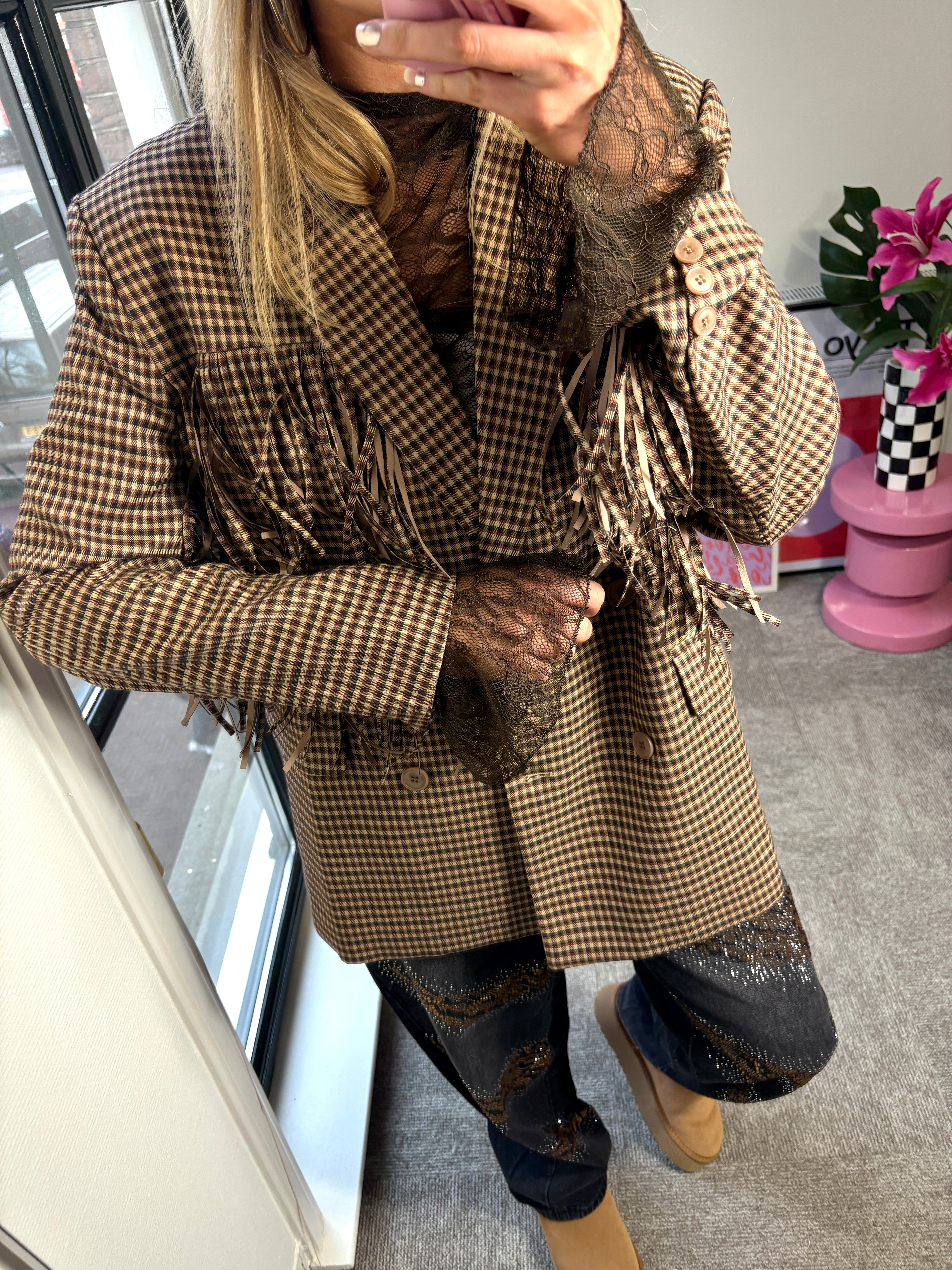 MAUD MUSTHAVE BLAZER RUIT FRANJES CAMEL