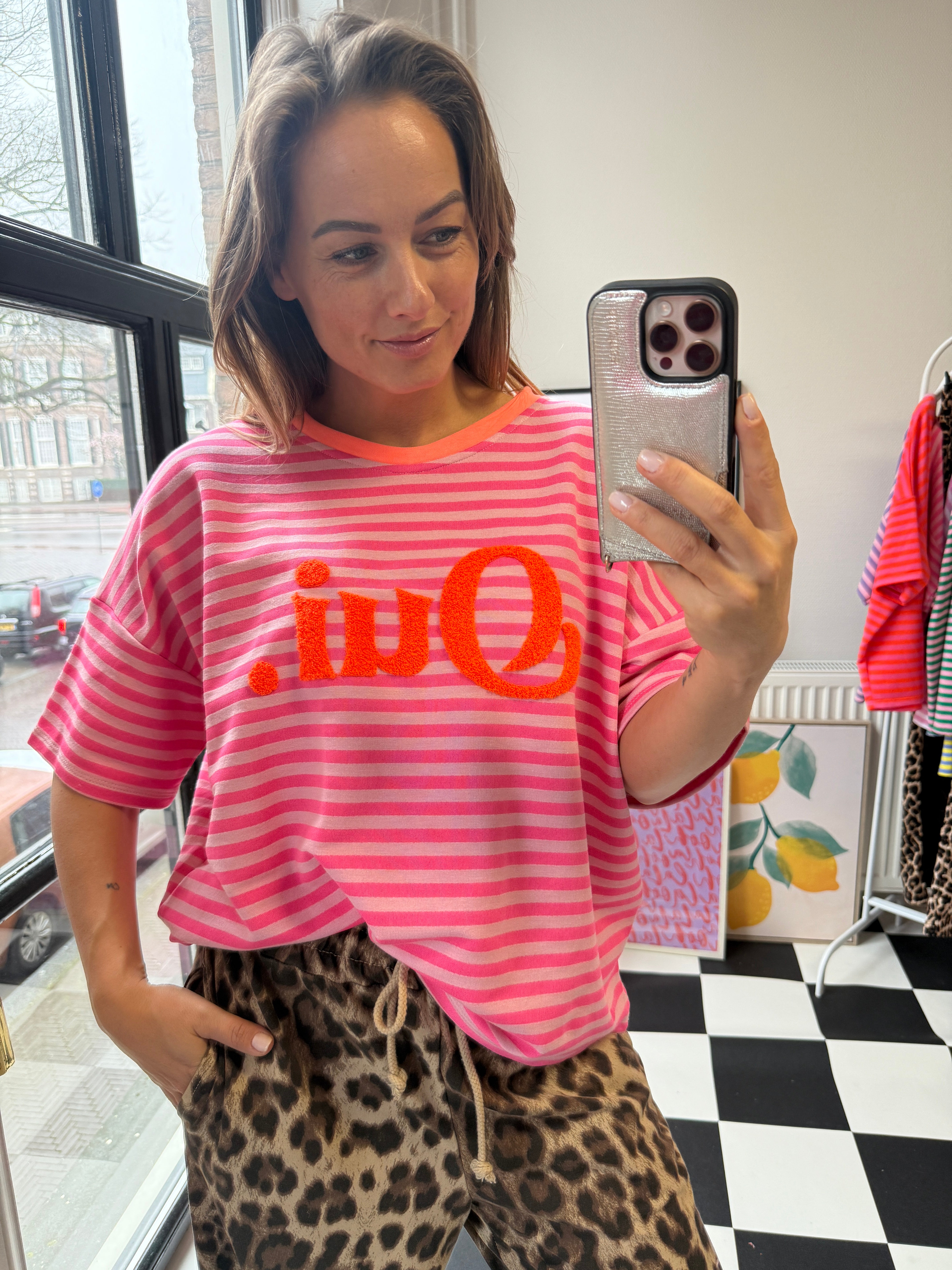 GESTREEPT ROZE/ROZE T-SHIRT OUI