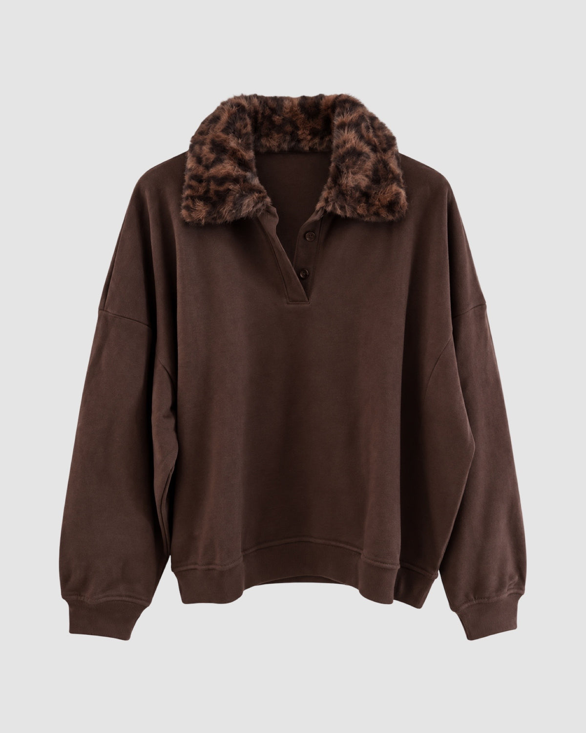 SWEATER MET PANTERKRAAG BRUIN