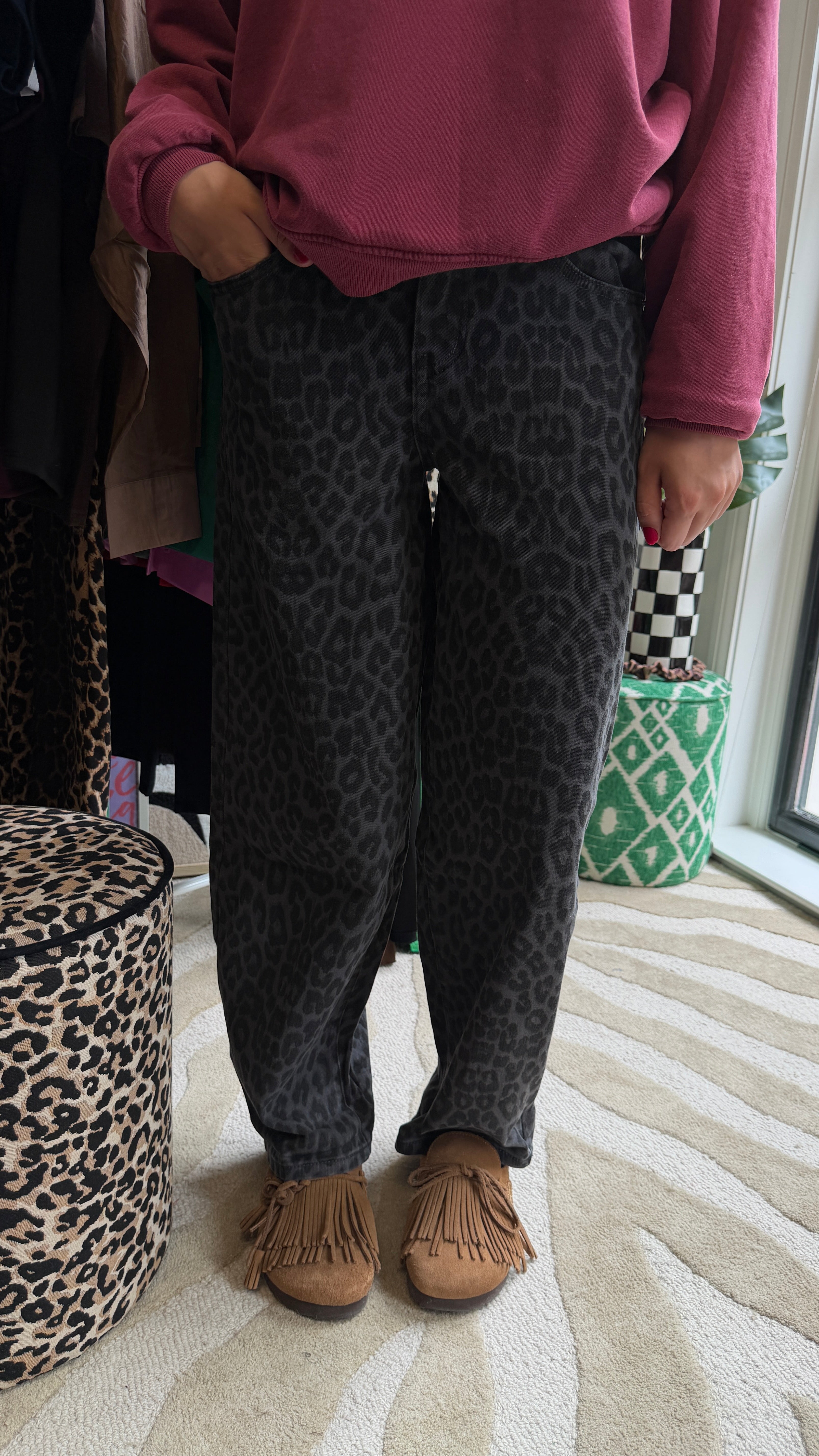 DONKERGRIJZE PANTER BARREL JEANS