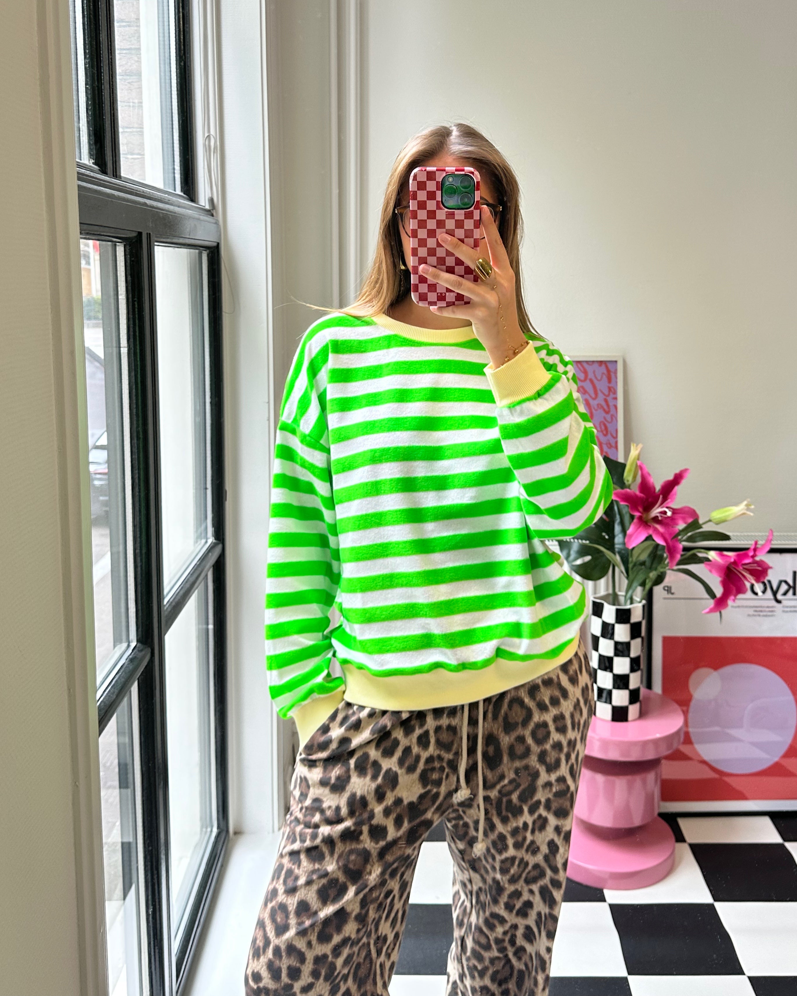 KELLY GESTREEPTE SWEATER KNALGROEN