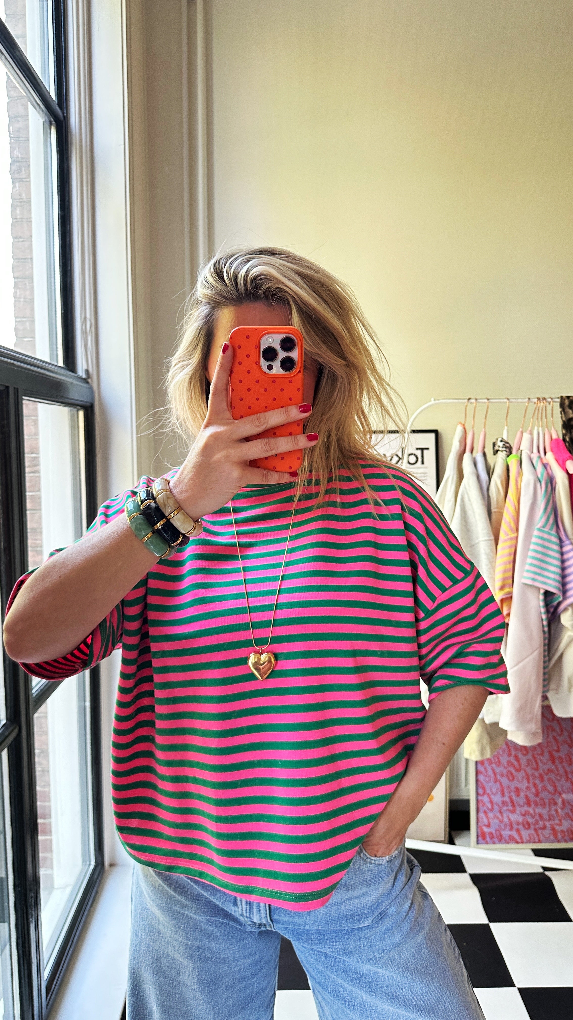 MUSTHAVE GESTREEPT T-SHIRT GROEN ROZE
