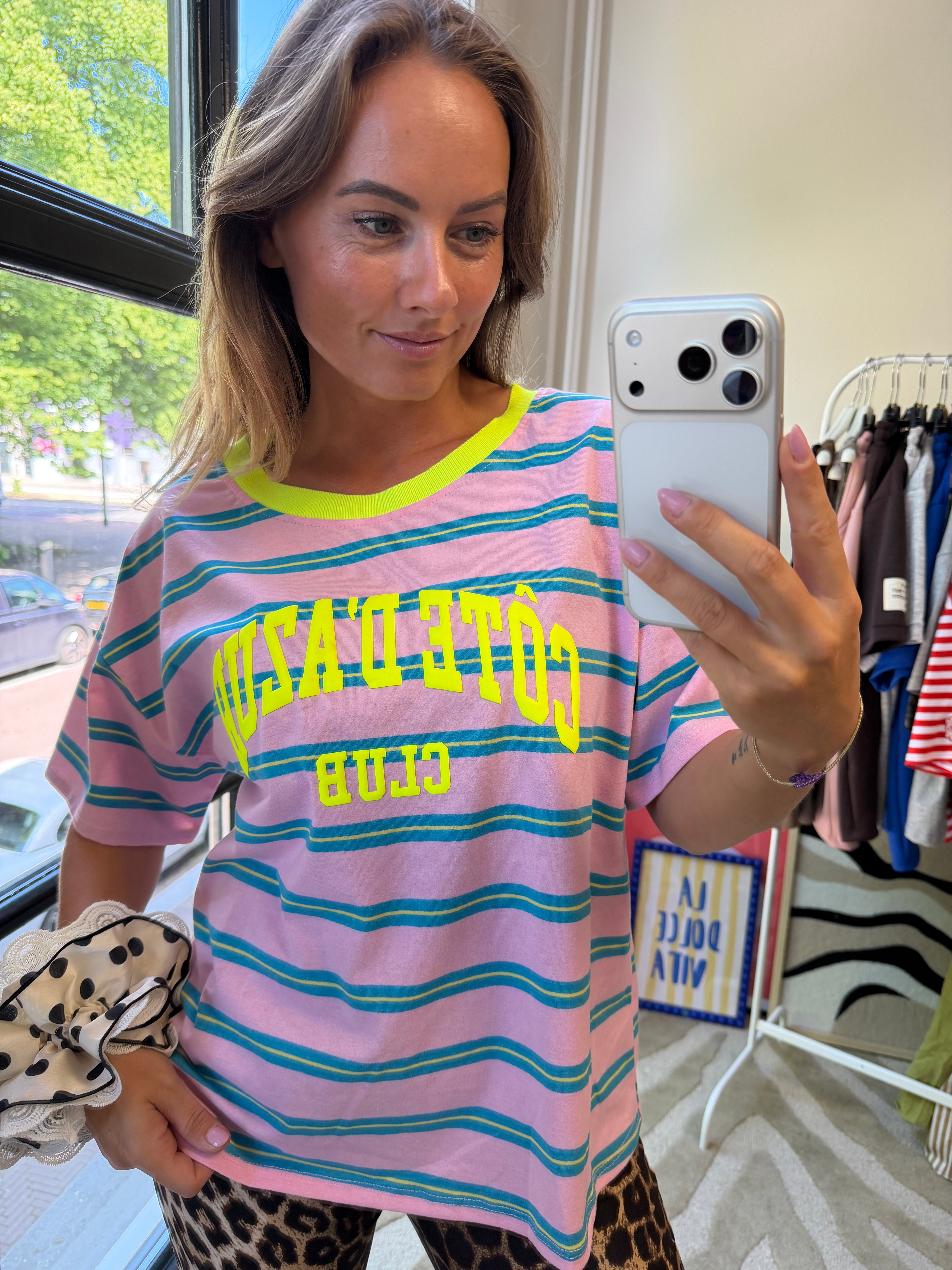 MUSTHAVE T-SHIRT COTE D'AZUR ROZE MET NEON GEEL