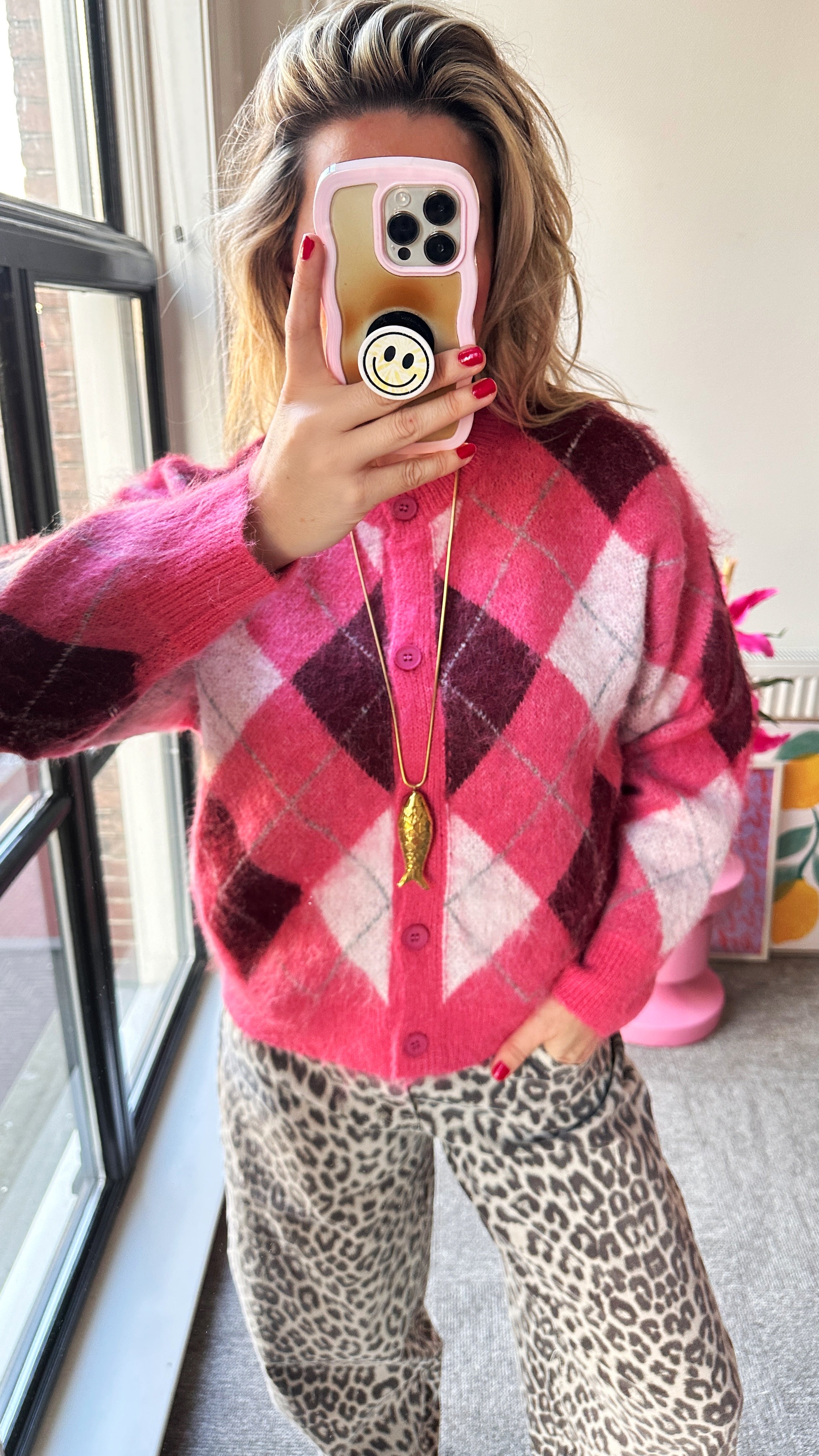 ROZE BURGUNDY RUITJES VEST