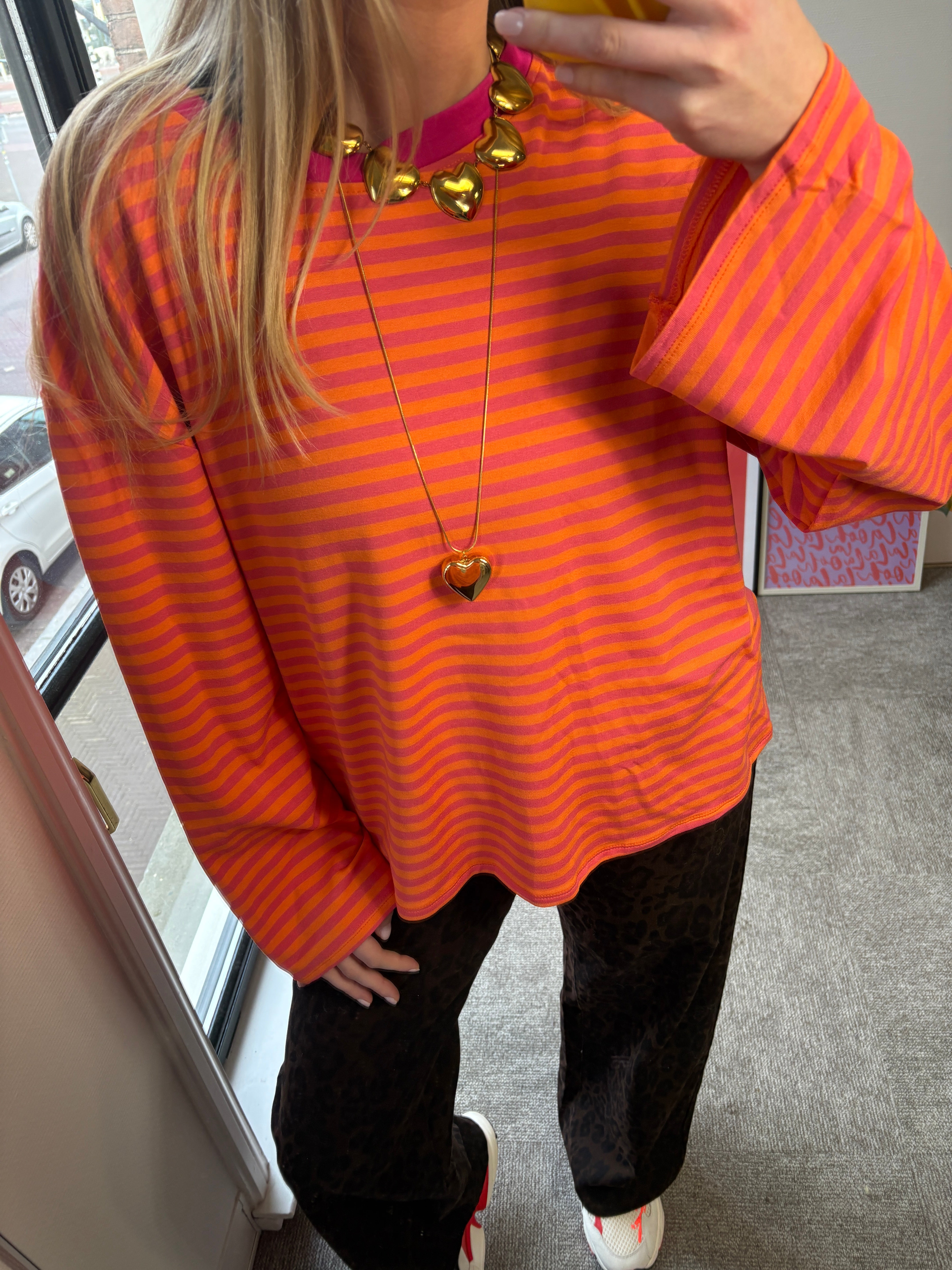 KIKI STREEPJES SHIRT ORANJE ROZE