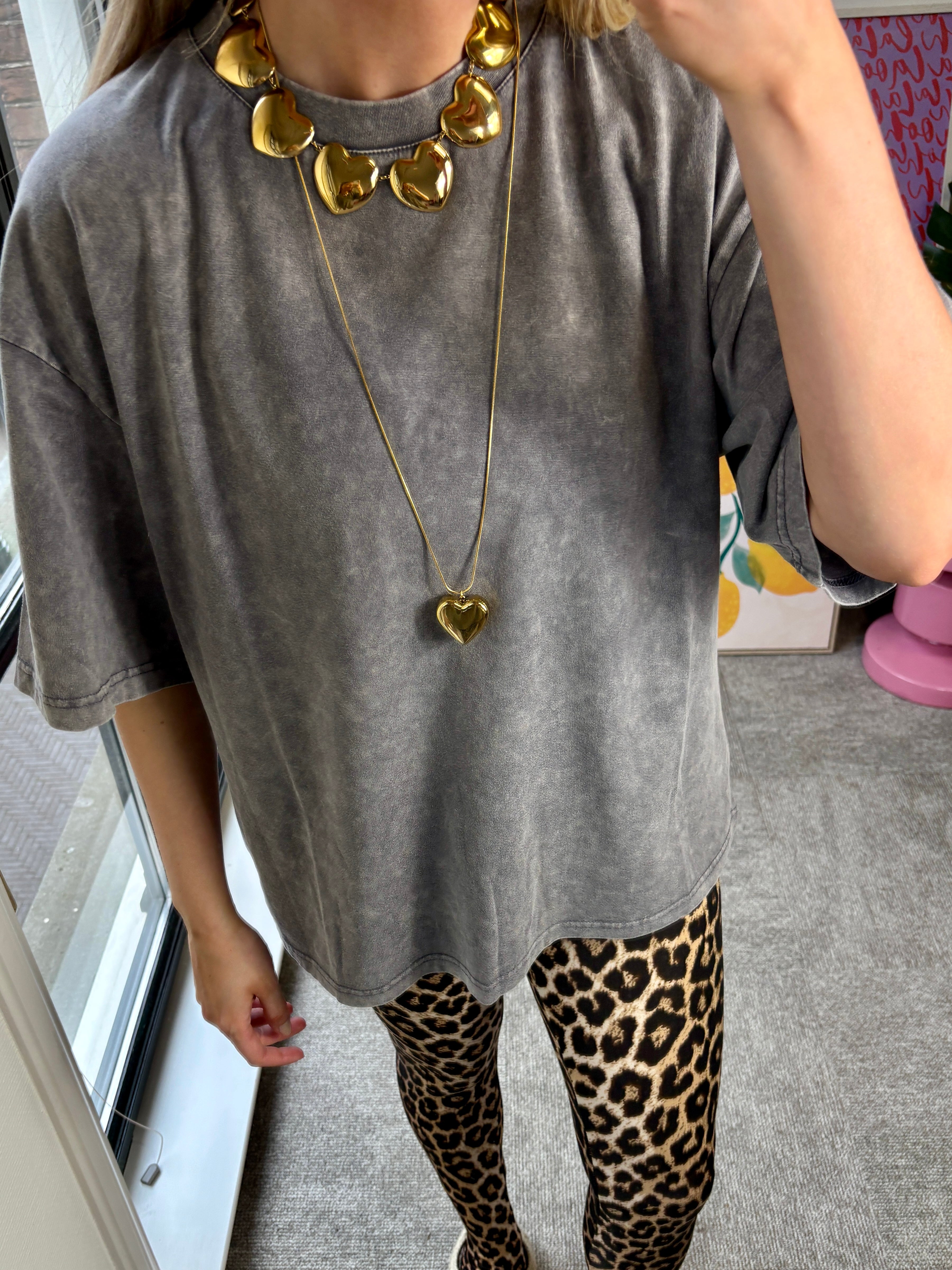 OVERSIZED SHIRT MET TECKEL ANTRACIET