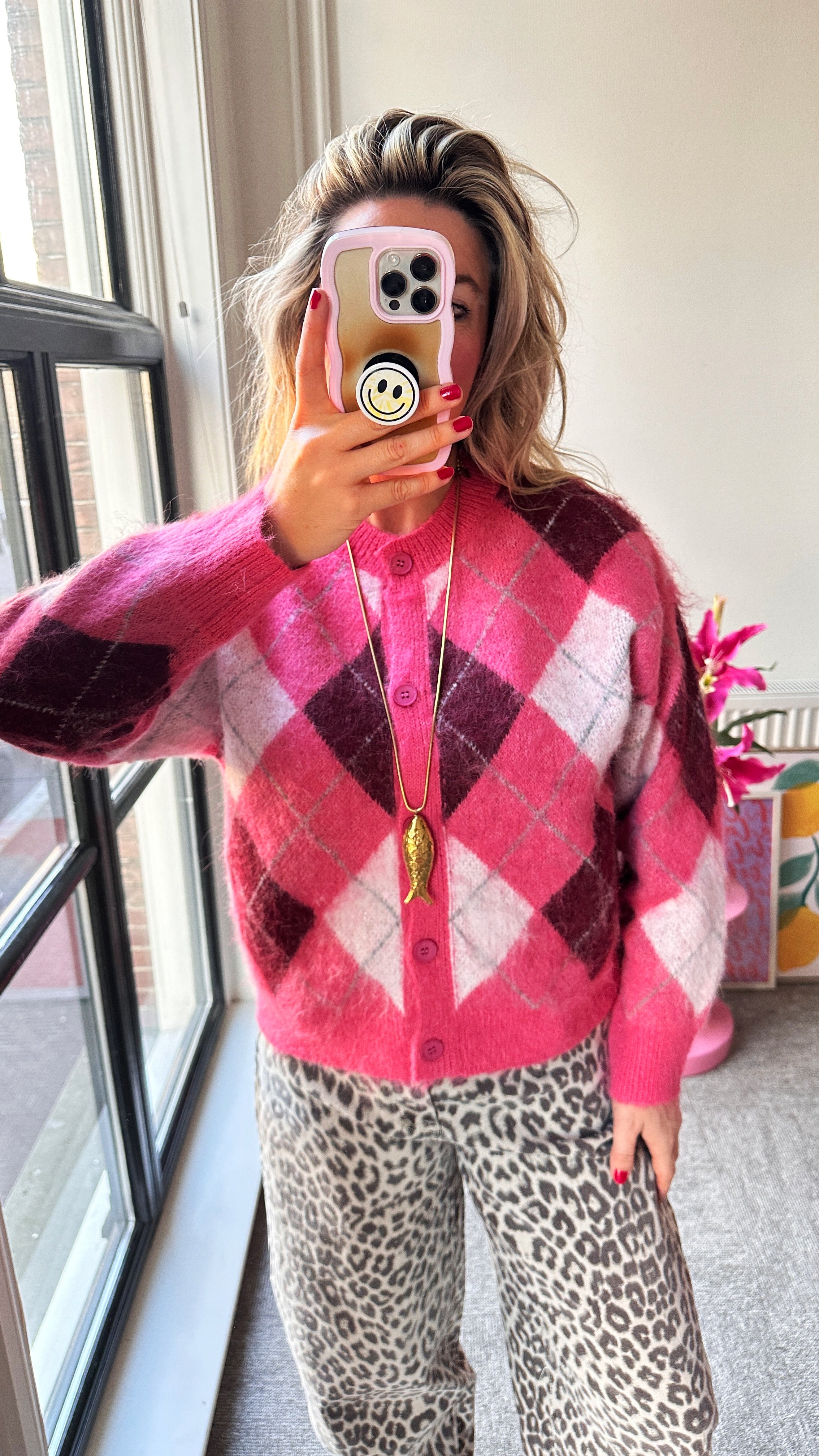 ROZE BURGUNDY RUITJES VEST