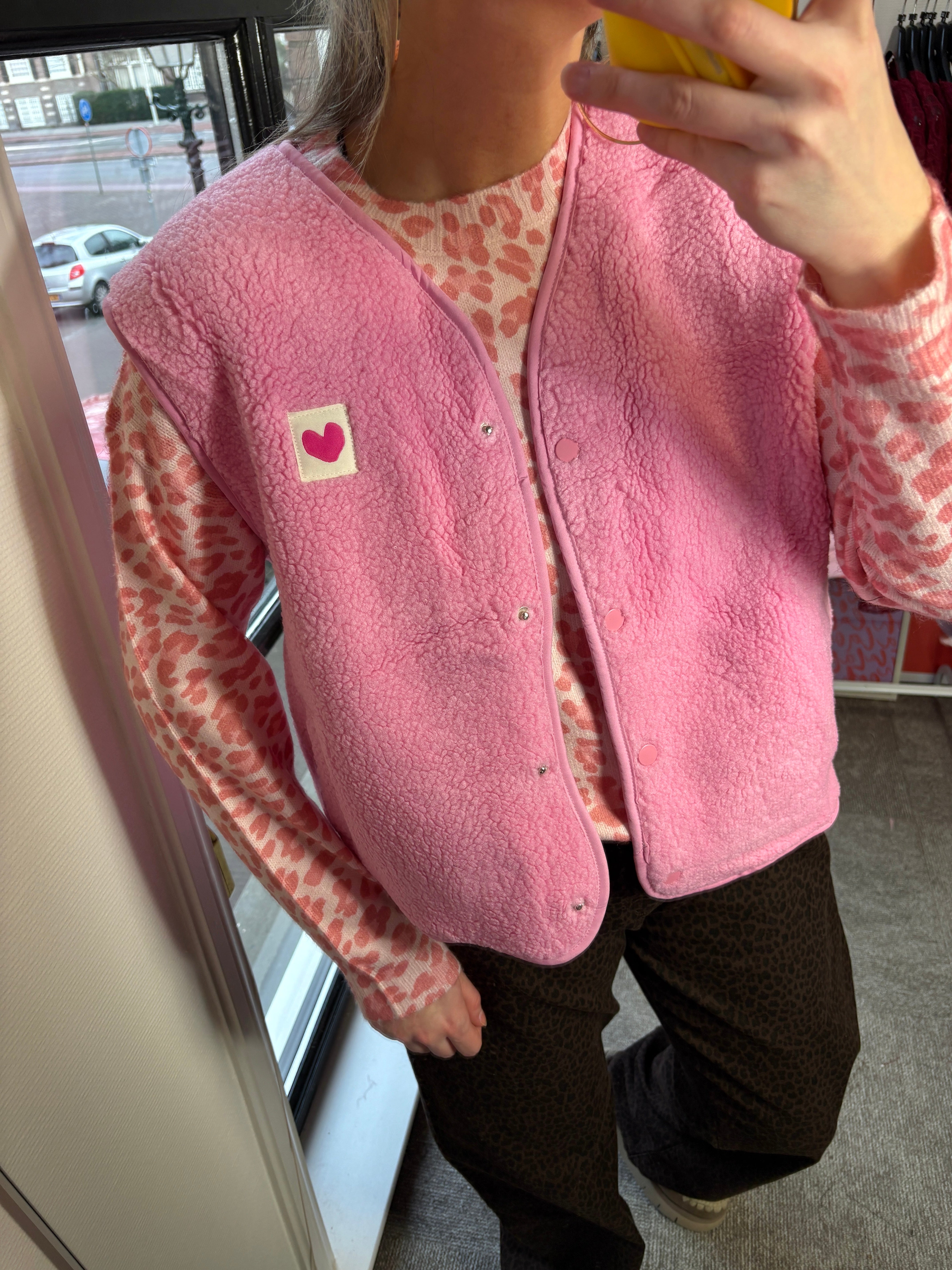 TEDDY GILET LICHT ROZE