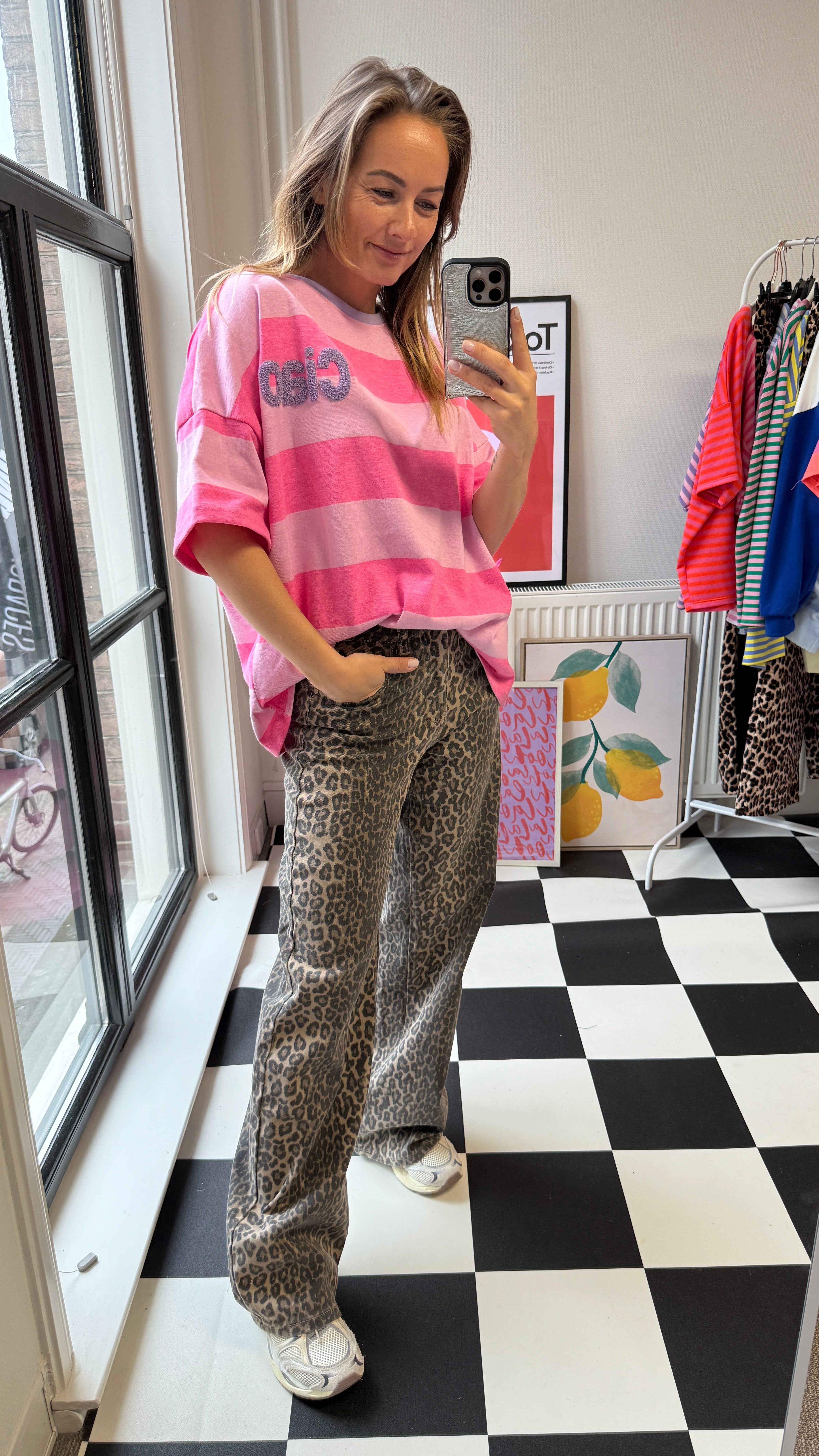 MUSTHAVE CIAO GESTREEPT ROZE/ ROZE T-SHIRT