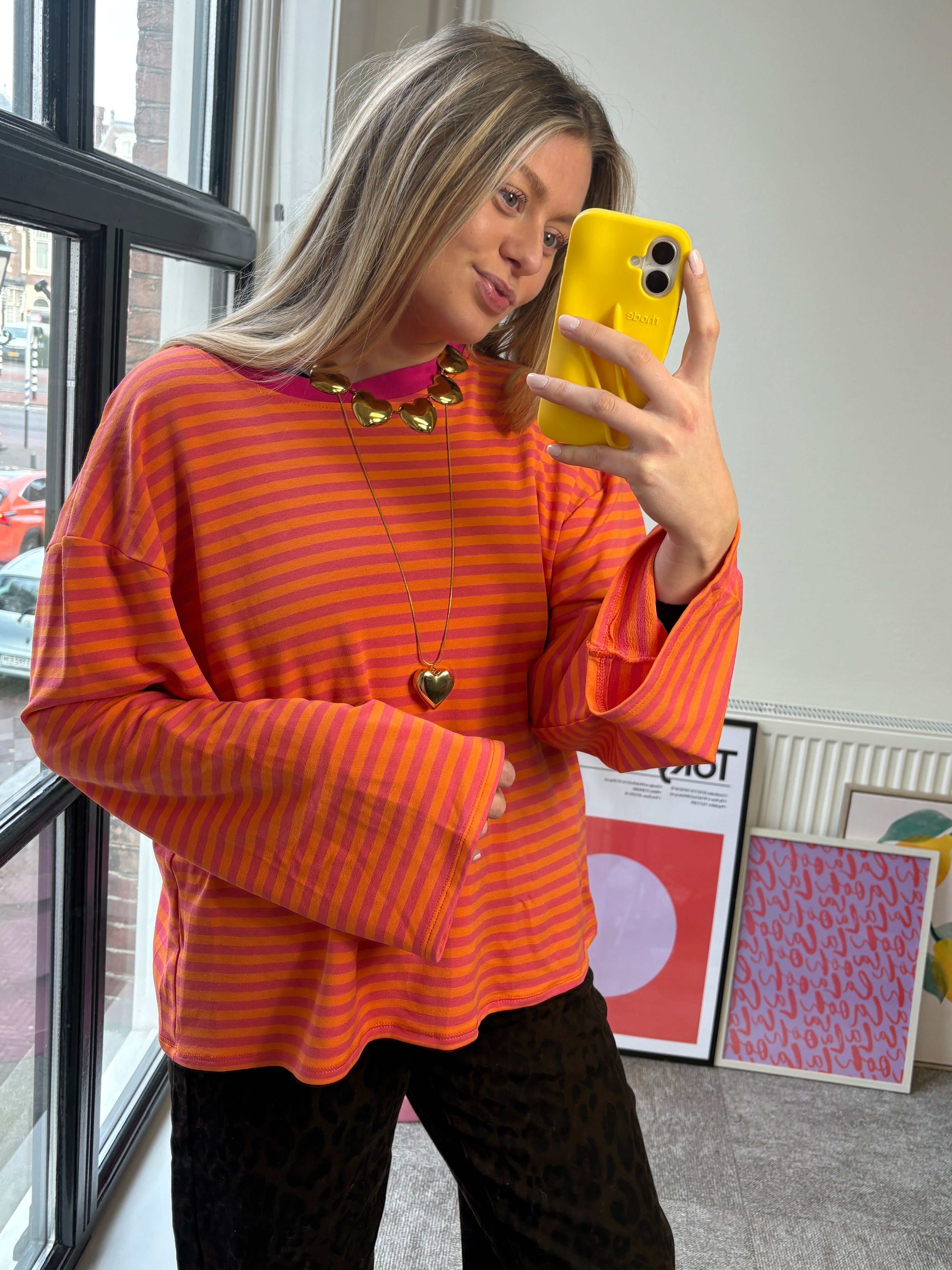 KIKI STREEPJES SHIRT ORANJE ROZE