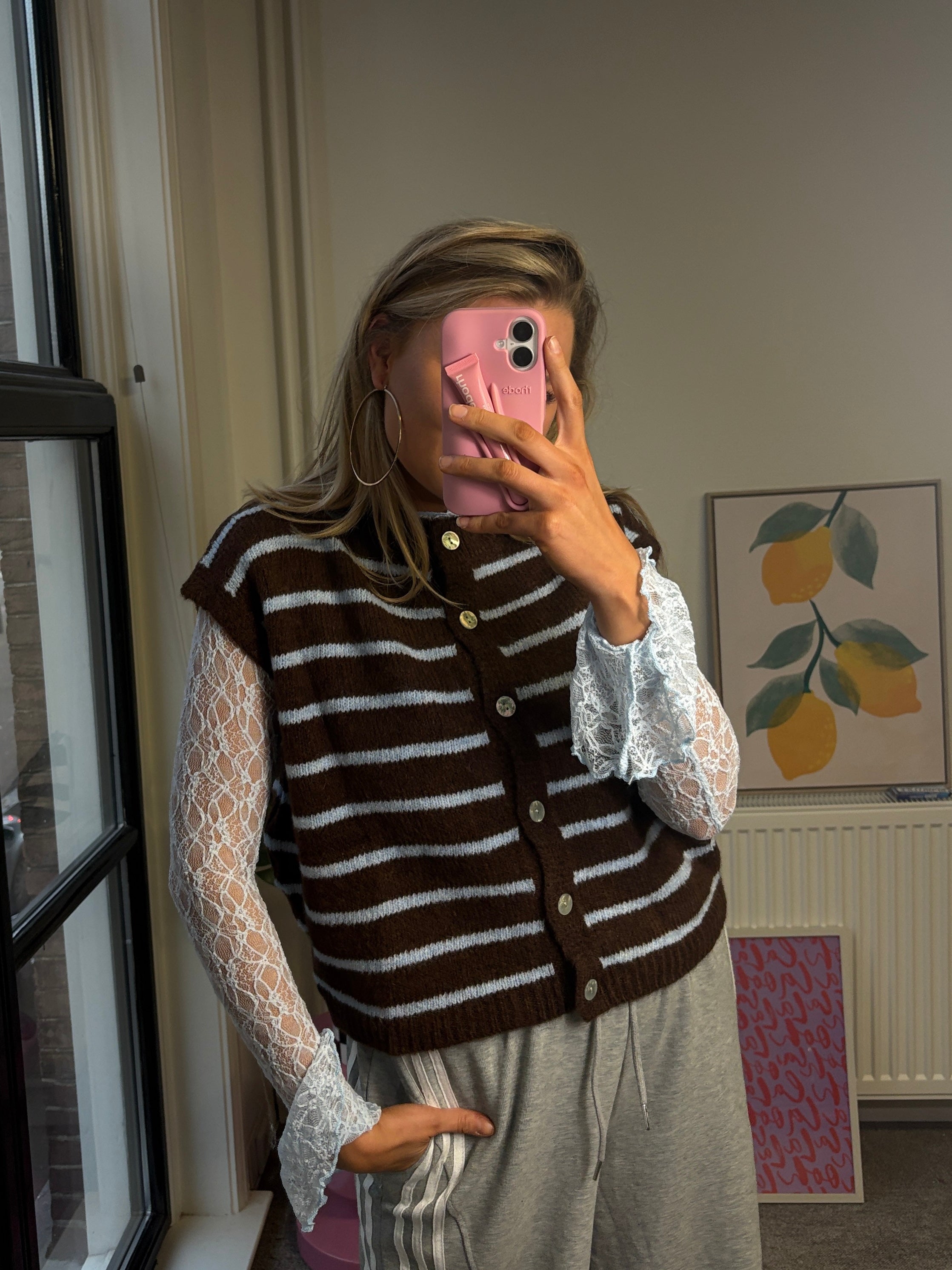 JULIA GILET BLAUW/BRUIN