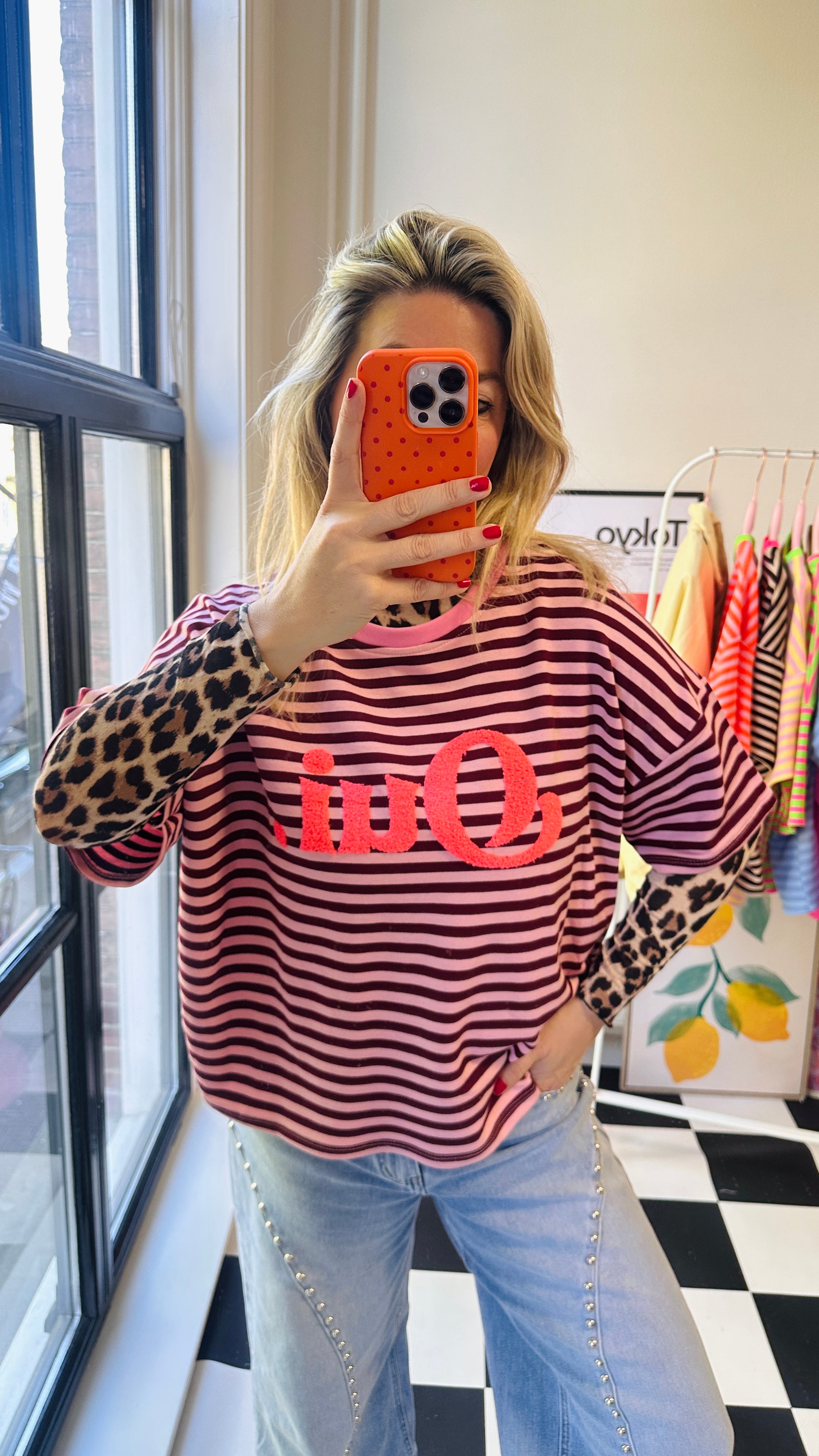 GESTREEPT T-SHIRT OUI BURGUNDY/ROZE