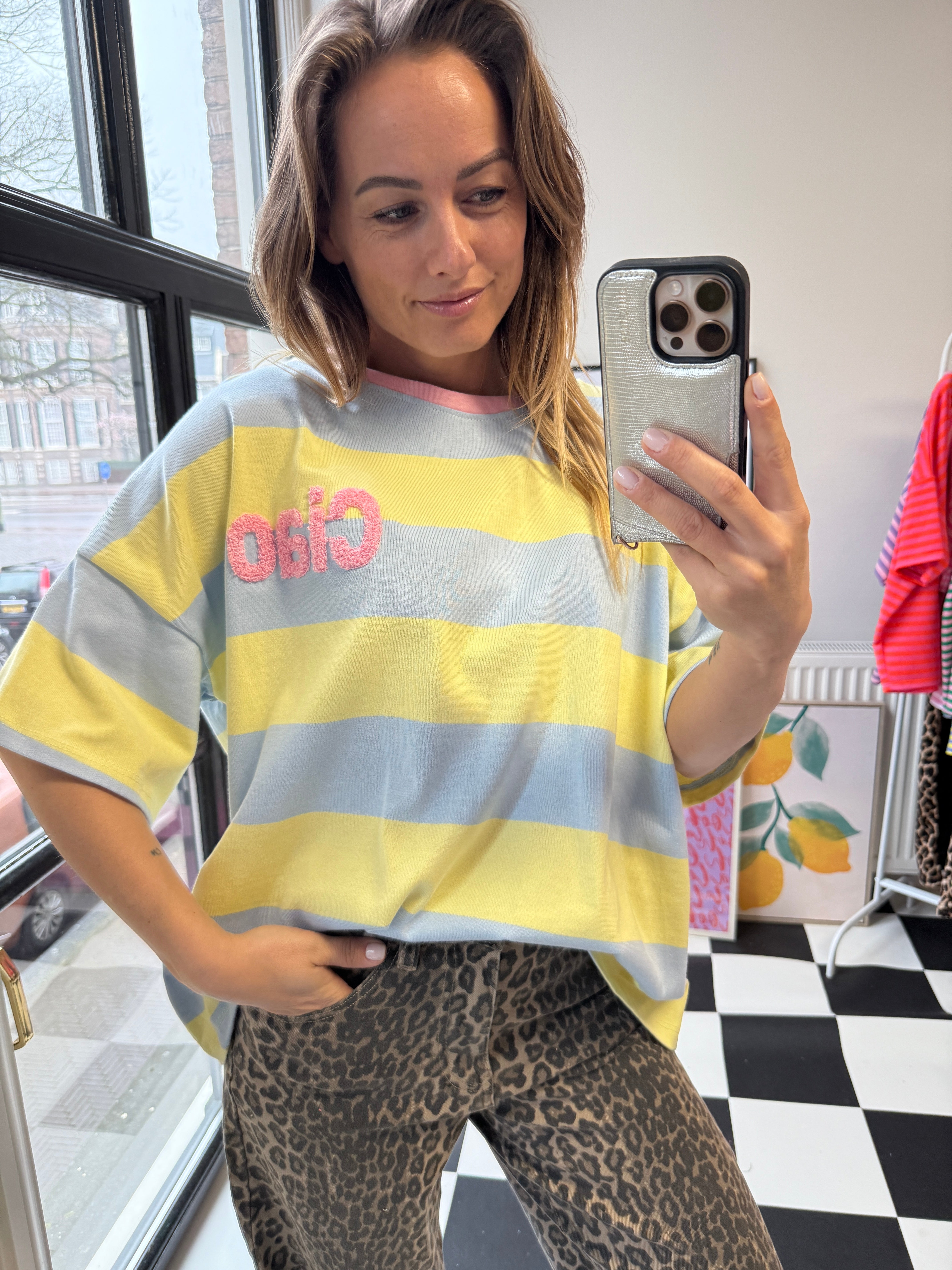 MUSTHAVE CIAO GESTREEPT LICHTBLAUW/GEEL T-SHIRT