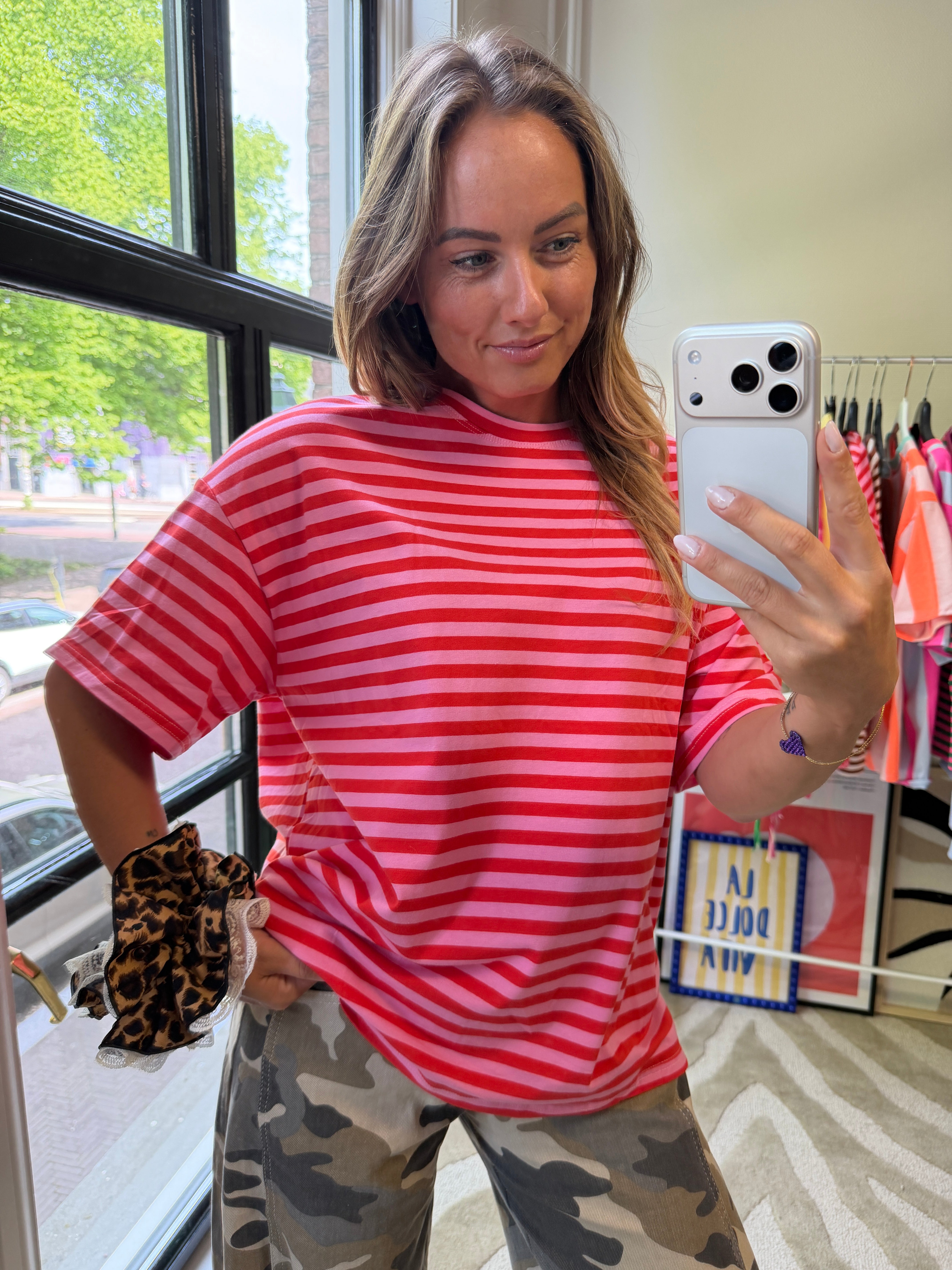 ROOD ROZE STREEPSHIRT