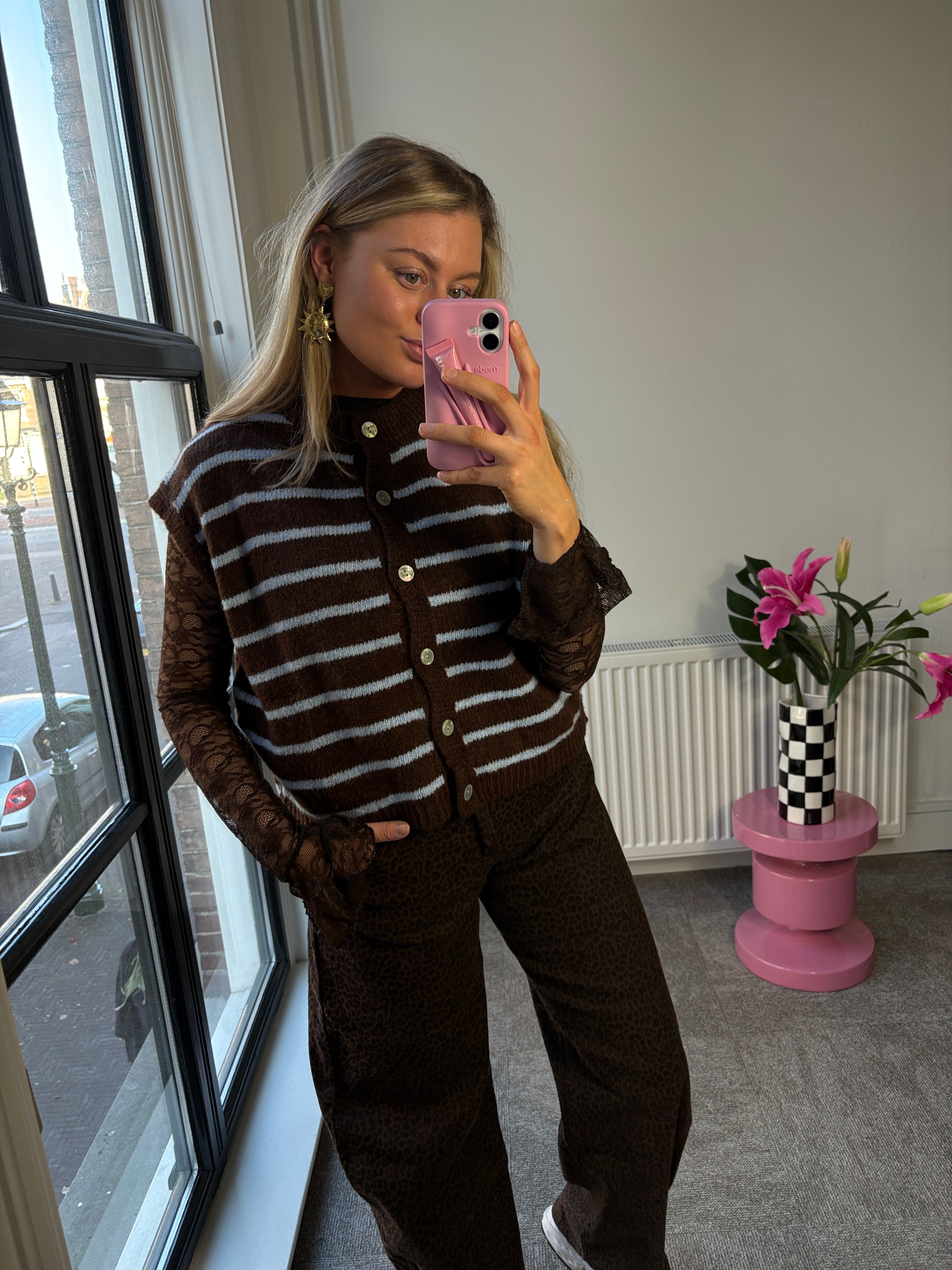 JULIA GILET BLAUW/BRUIN