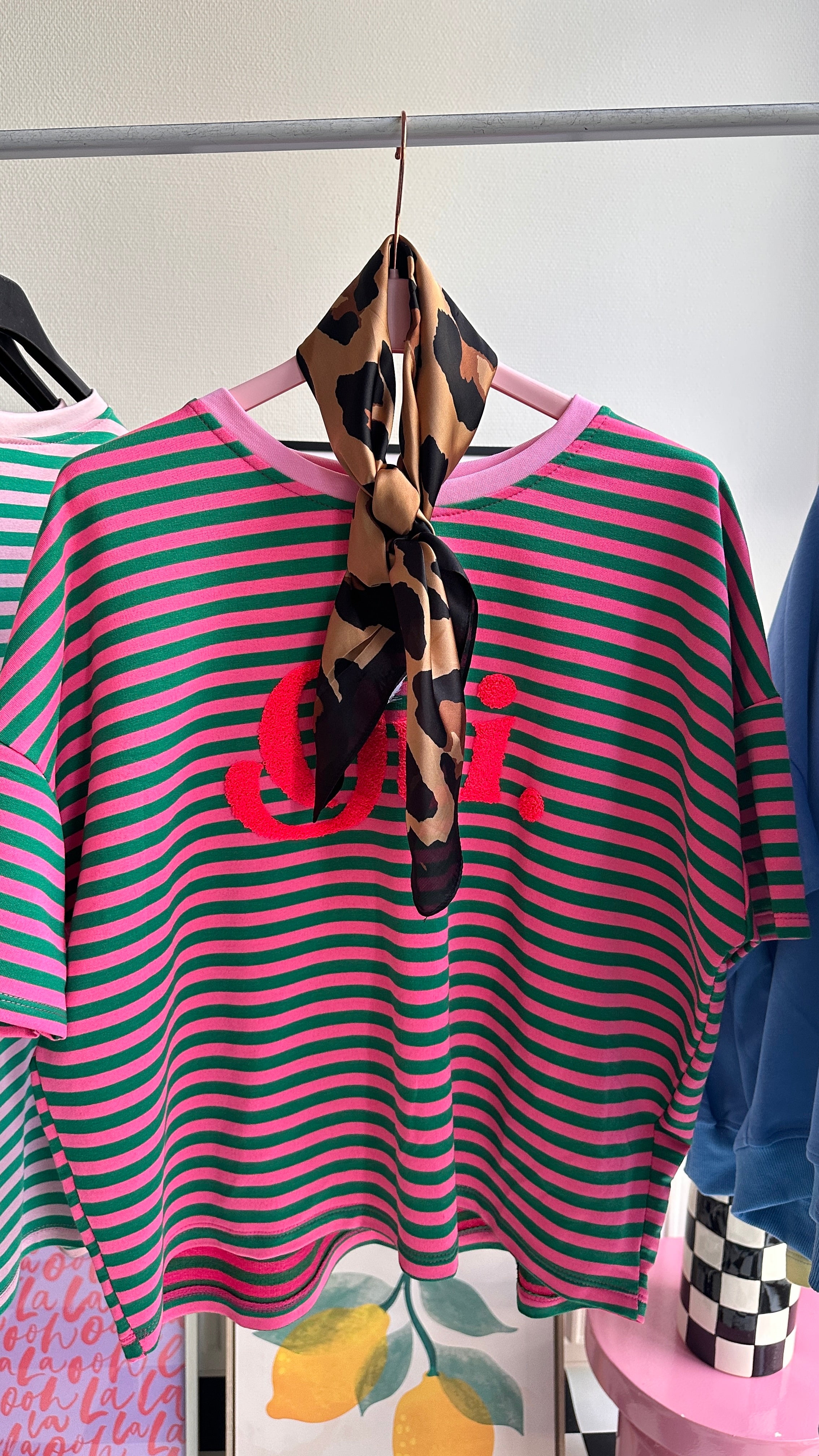 GESTREEPT T-SHIRT OUI GROEN ROZE