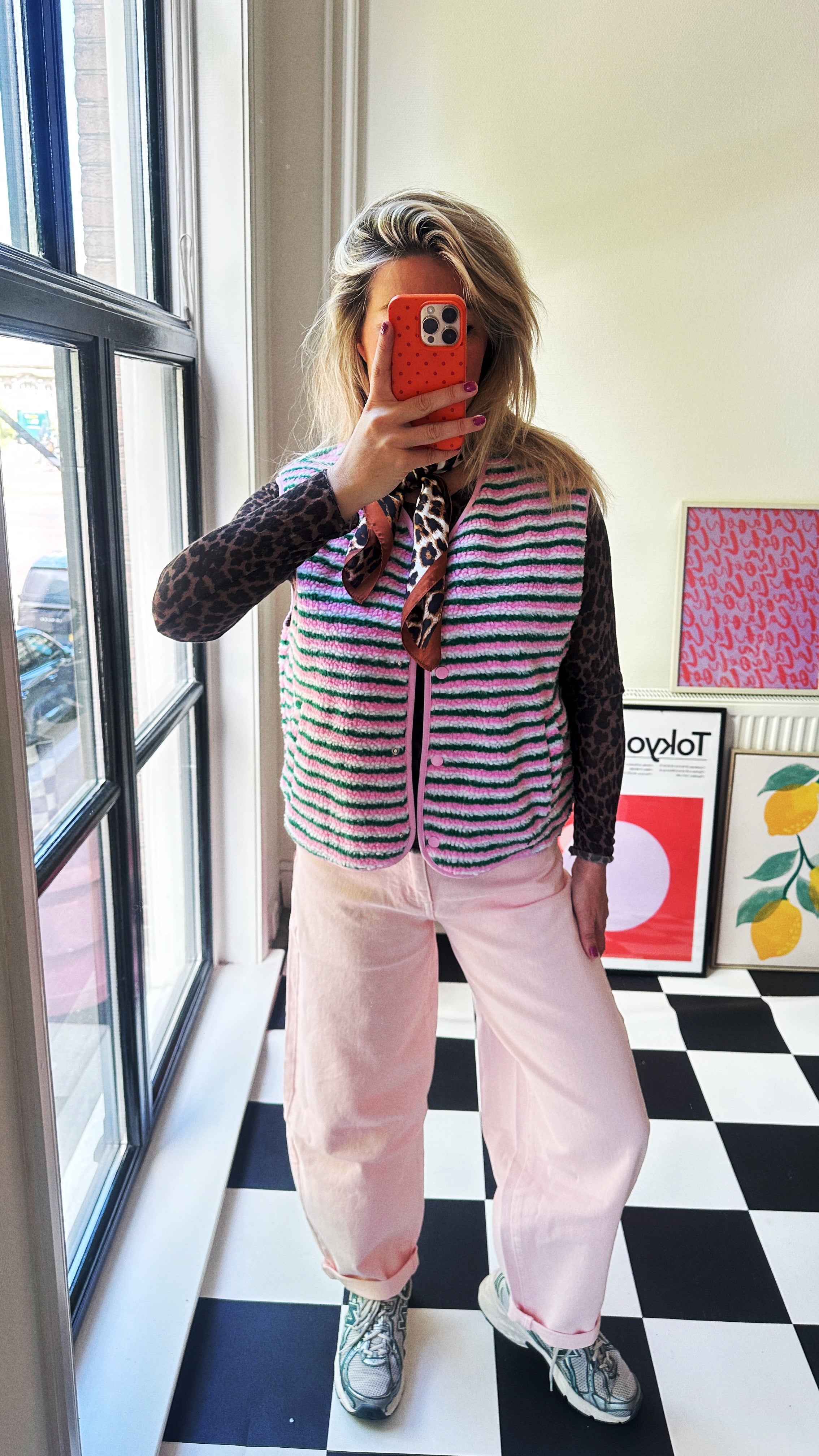 GROEN ROZE TEDDY GILET