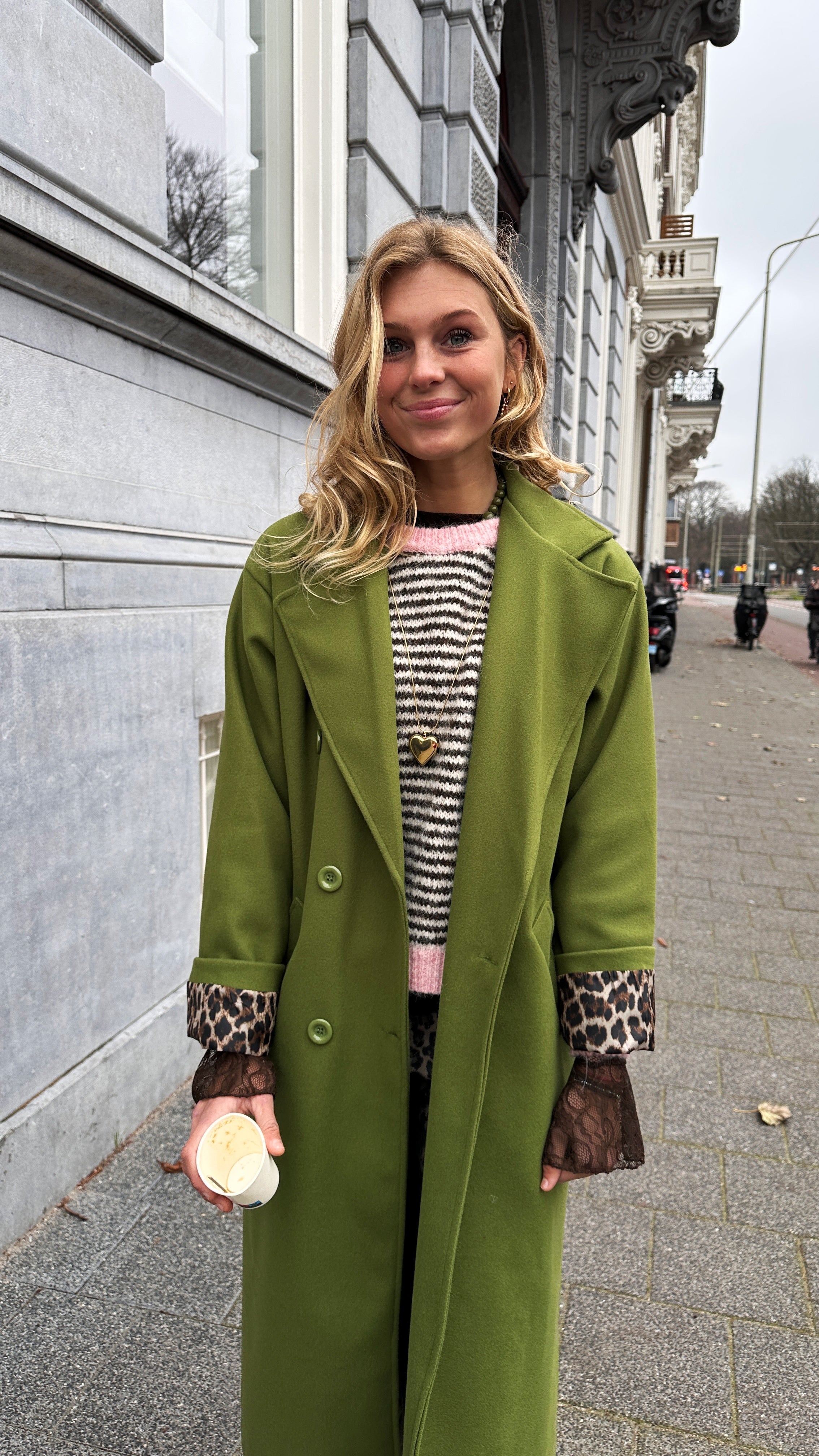 LIZZY MANTEL JAS GROEN MET PANTER