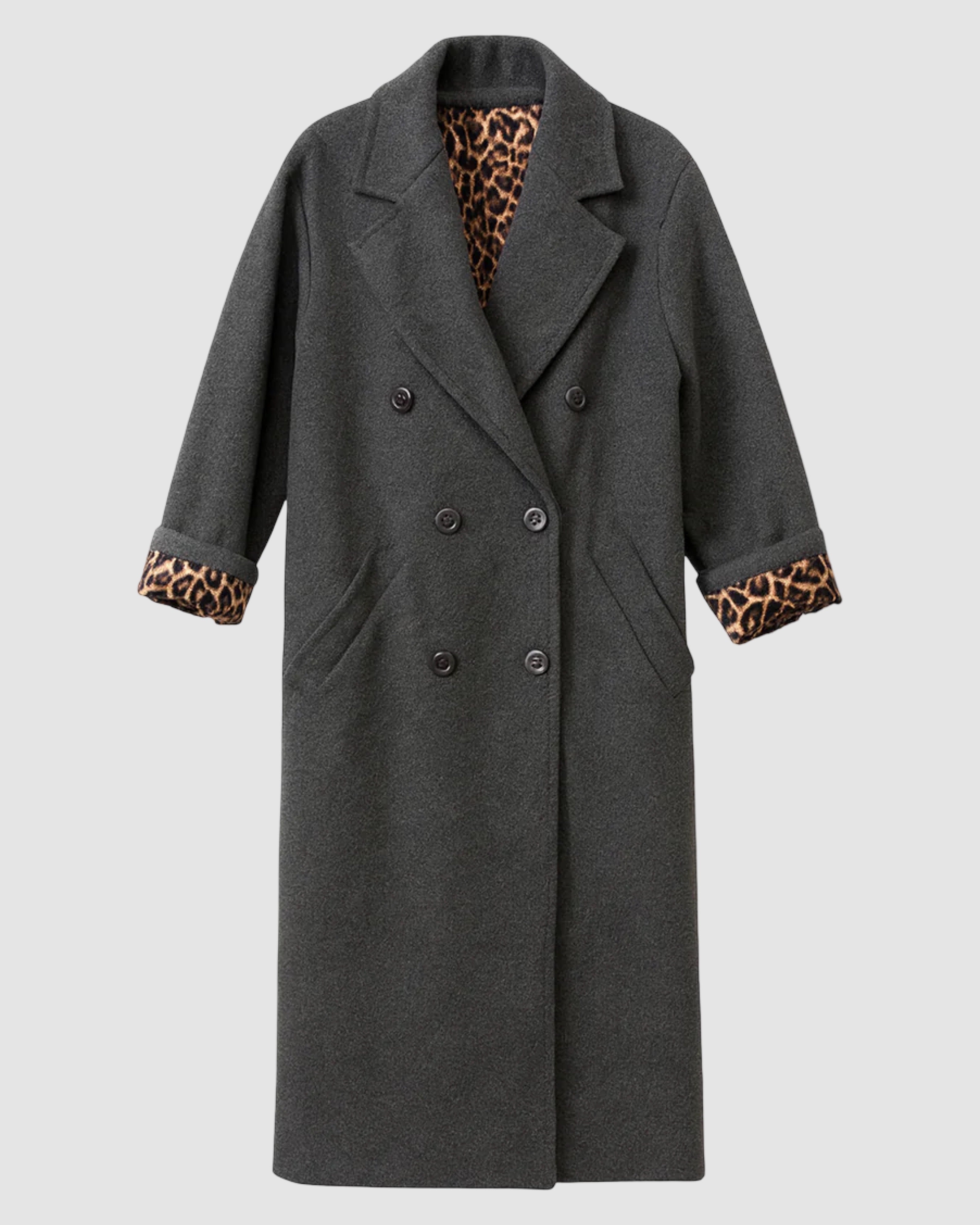 LIZZY MANTEL JAS GRIJS MET PANTER