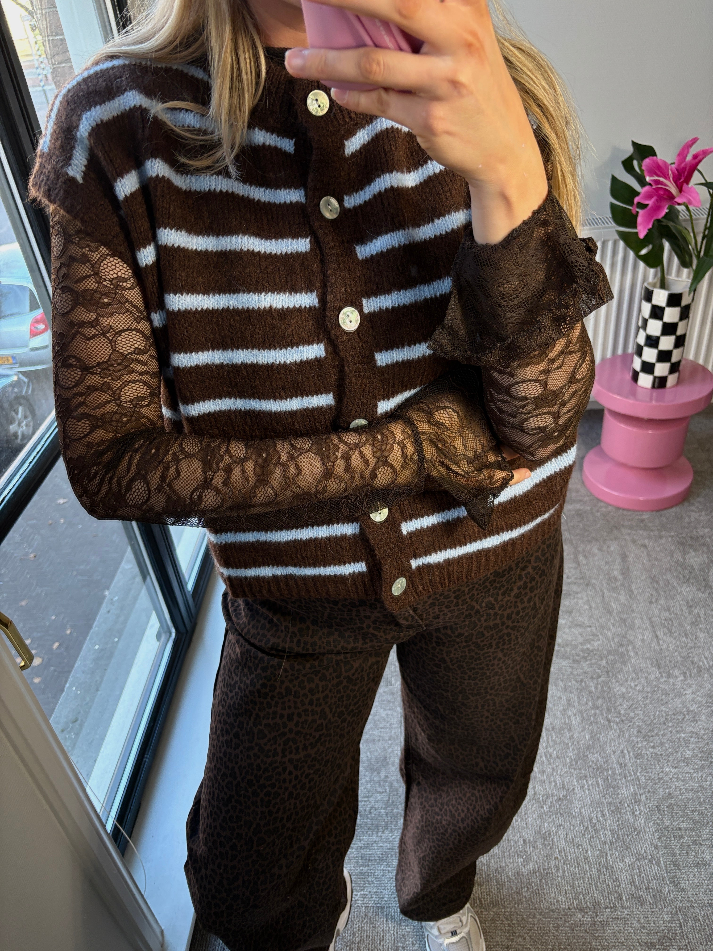 JULIA GILET BLAUW/BRUIN