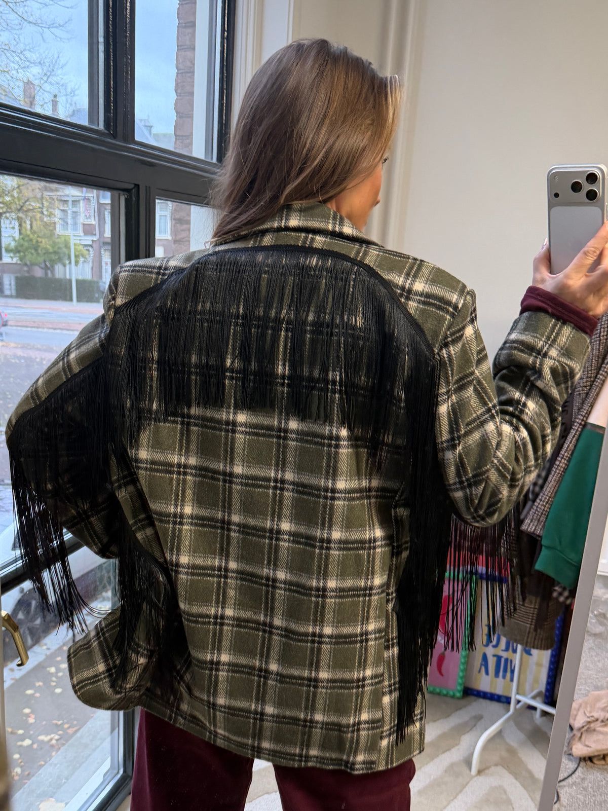 GROEN GERUITE BLAZER MET FRANJES