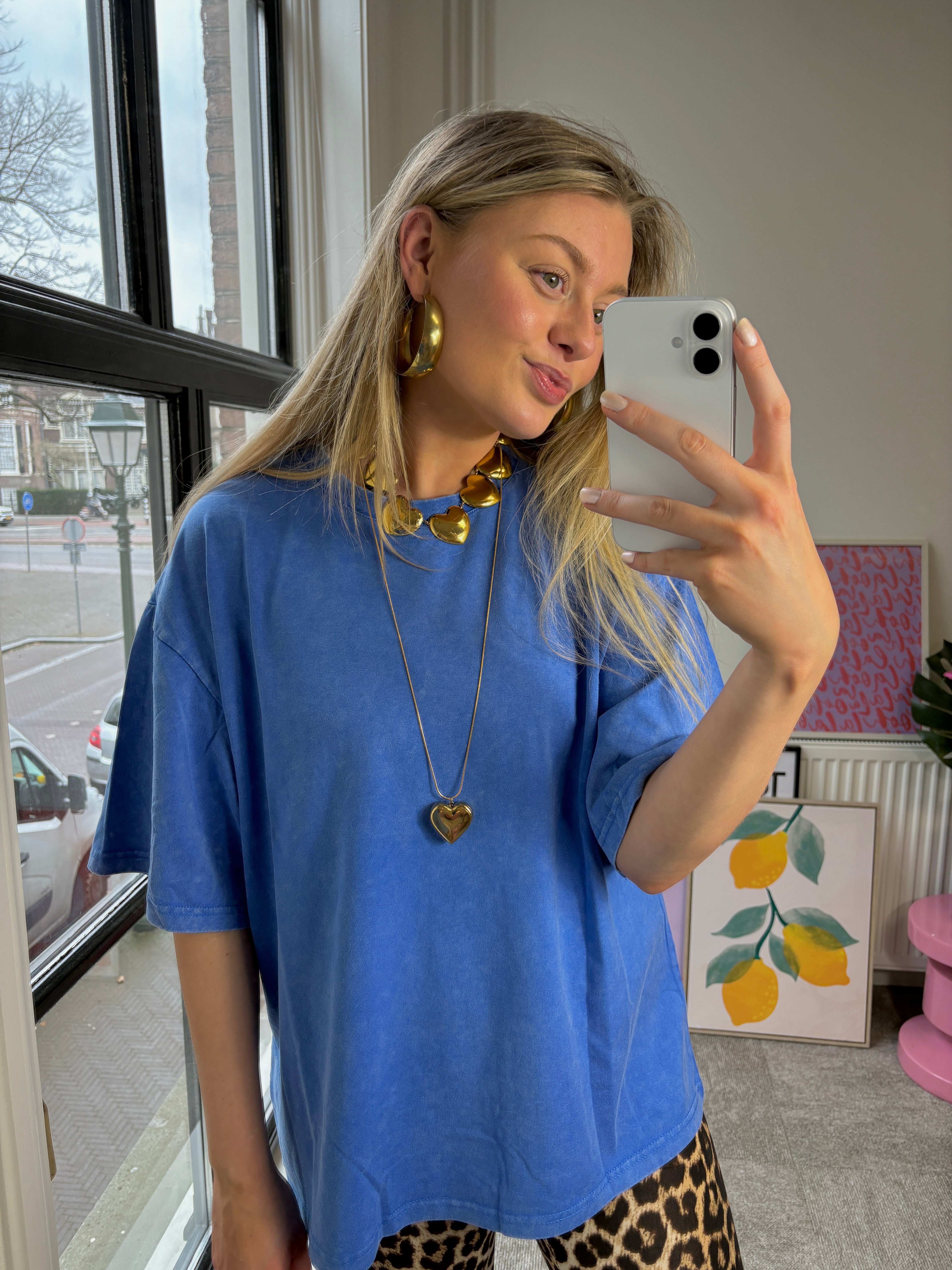 OVERSIZED SHIRT MET TECKEL BLAUW