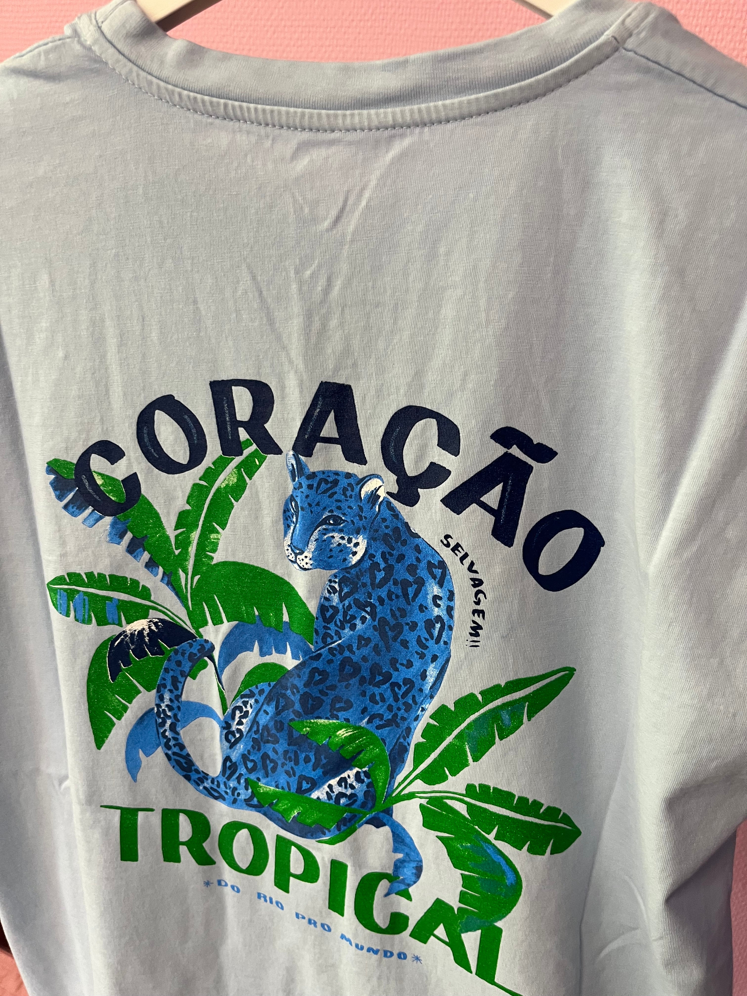 BLAUW SHIRT MET PANTER TROPICAL