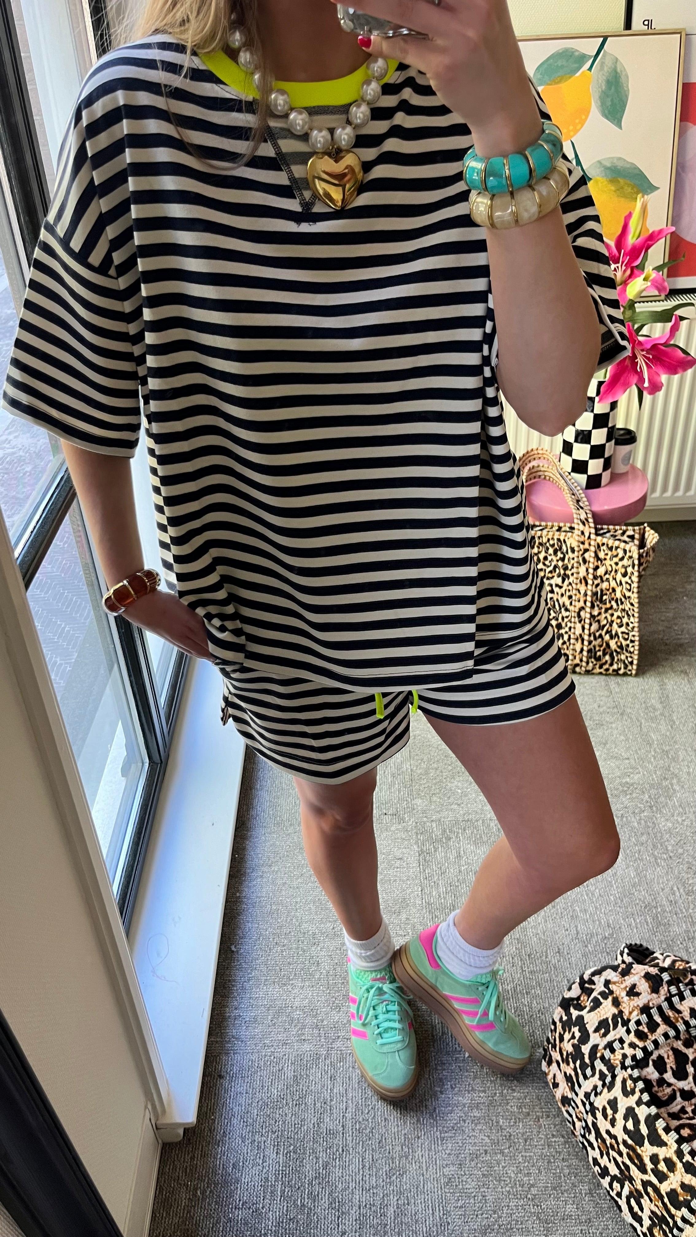 GESTREEPT SHORT NAVY
