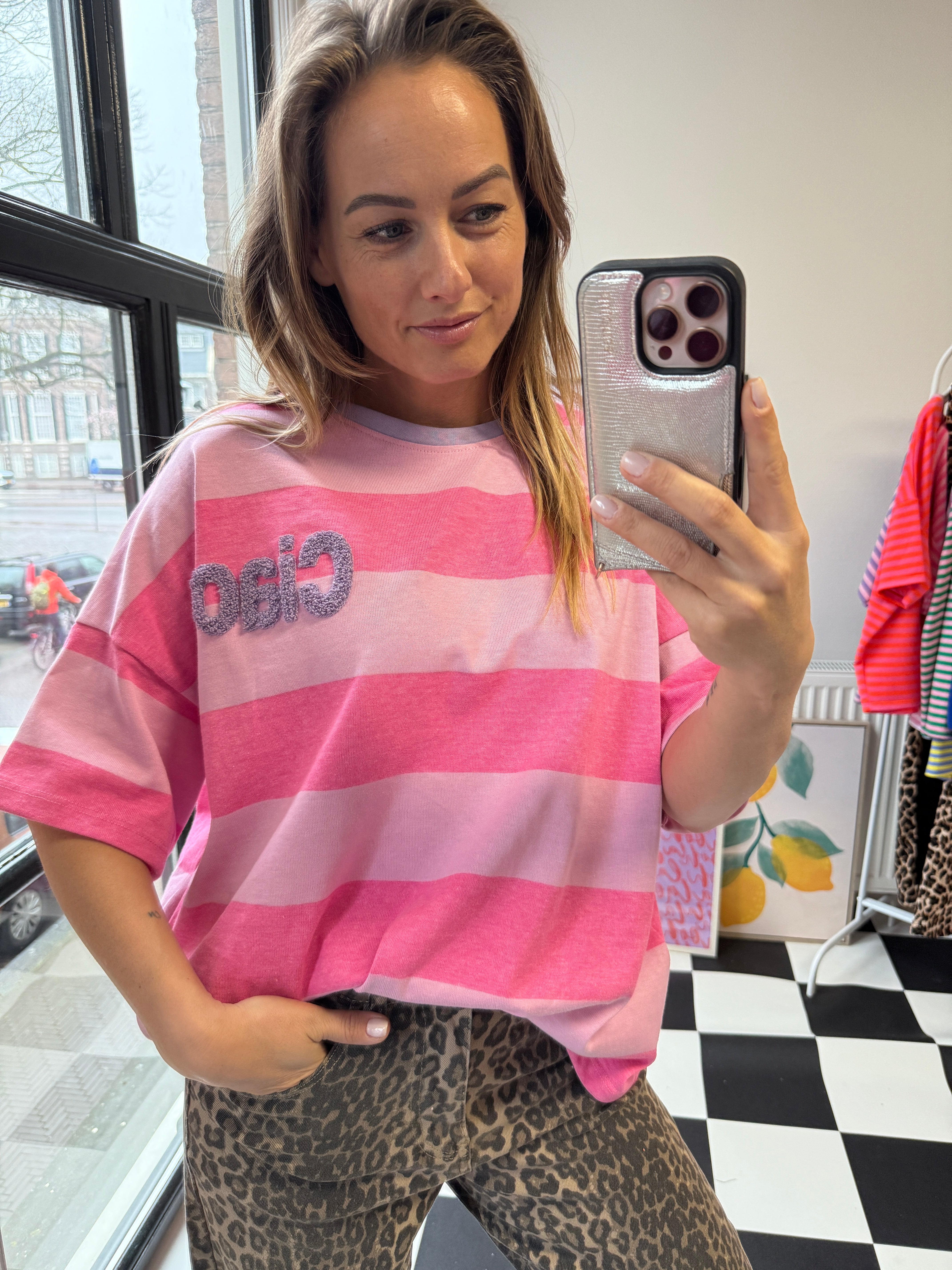 MUSTHAVE CIAO GESTREEPT ROZE/ ROZE T-SHIRT