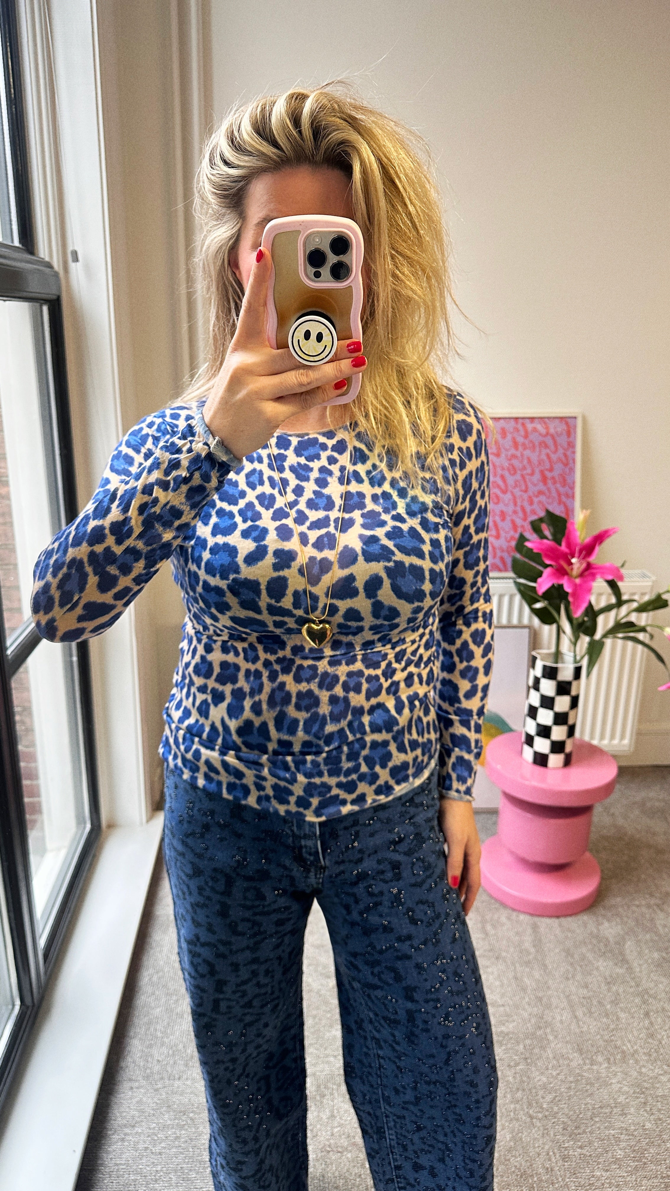 MUSTHAVE PANTER TOP BLAUW