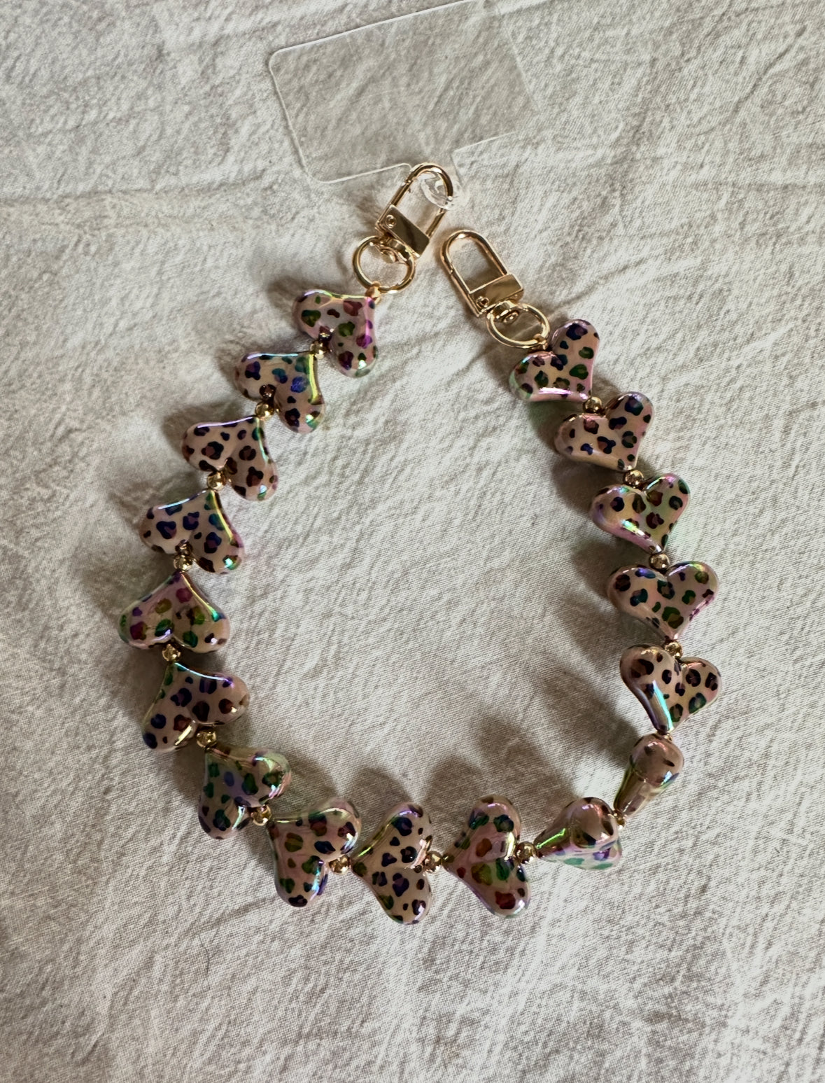 TELEFOONKOORDJE BRUIN HARTJES PANTER