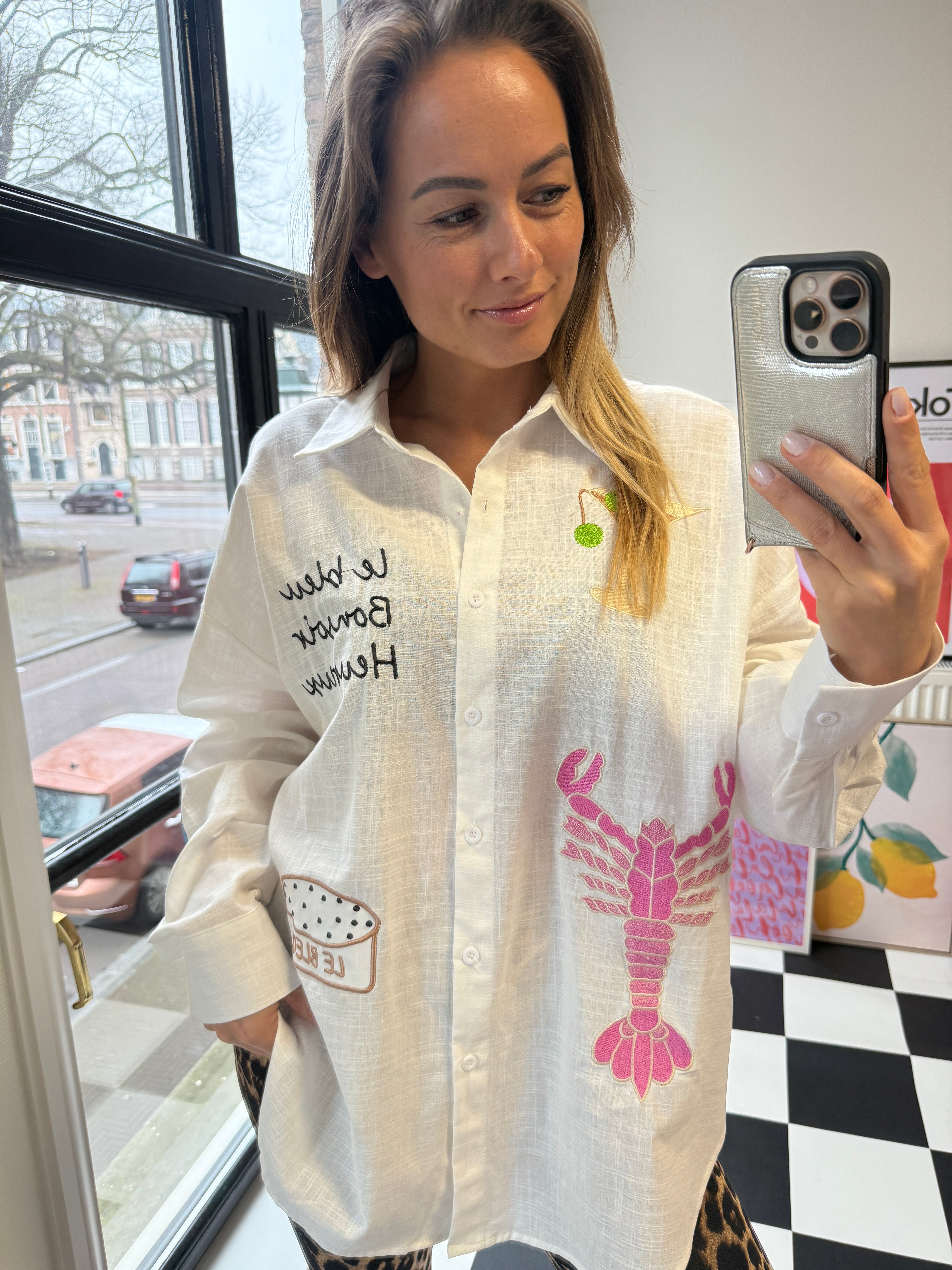 SKYE WITTE BLOUSE MET PATCHES