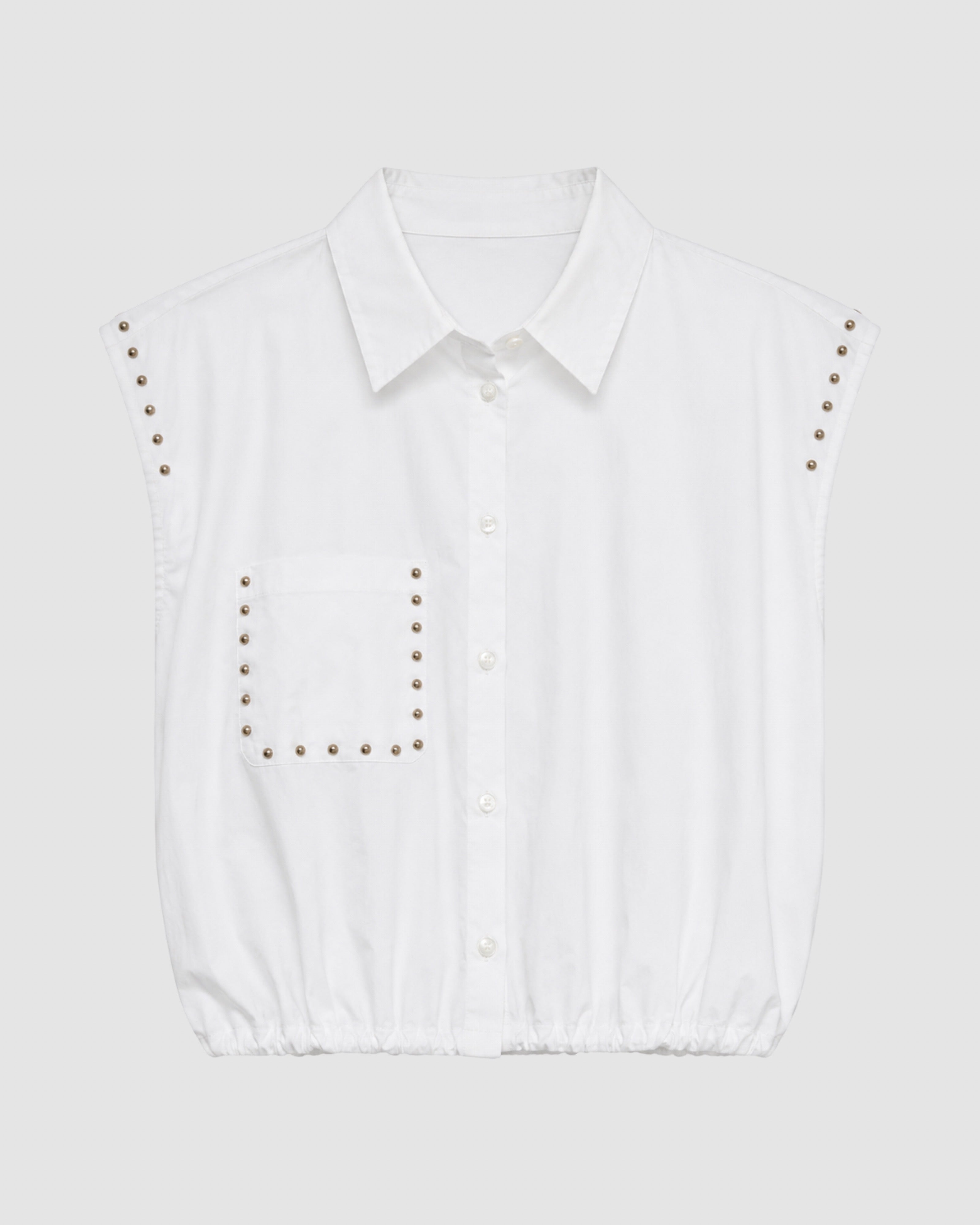 WITTE MOUWLOZE BLOUSE MET STUDS
