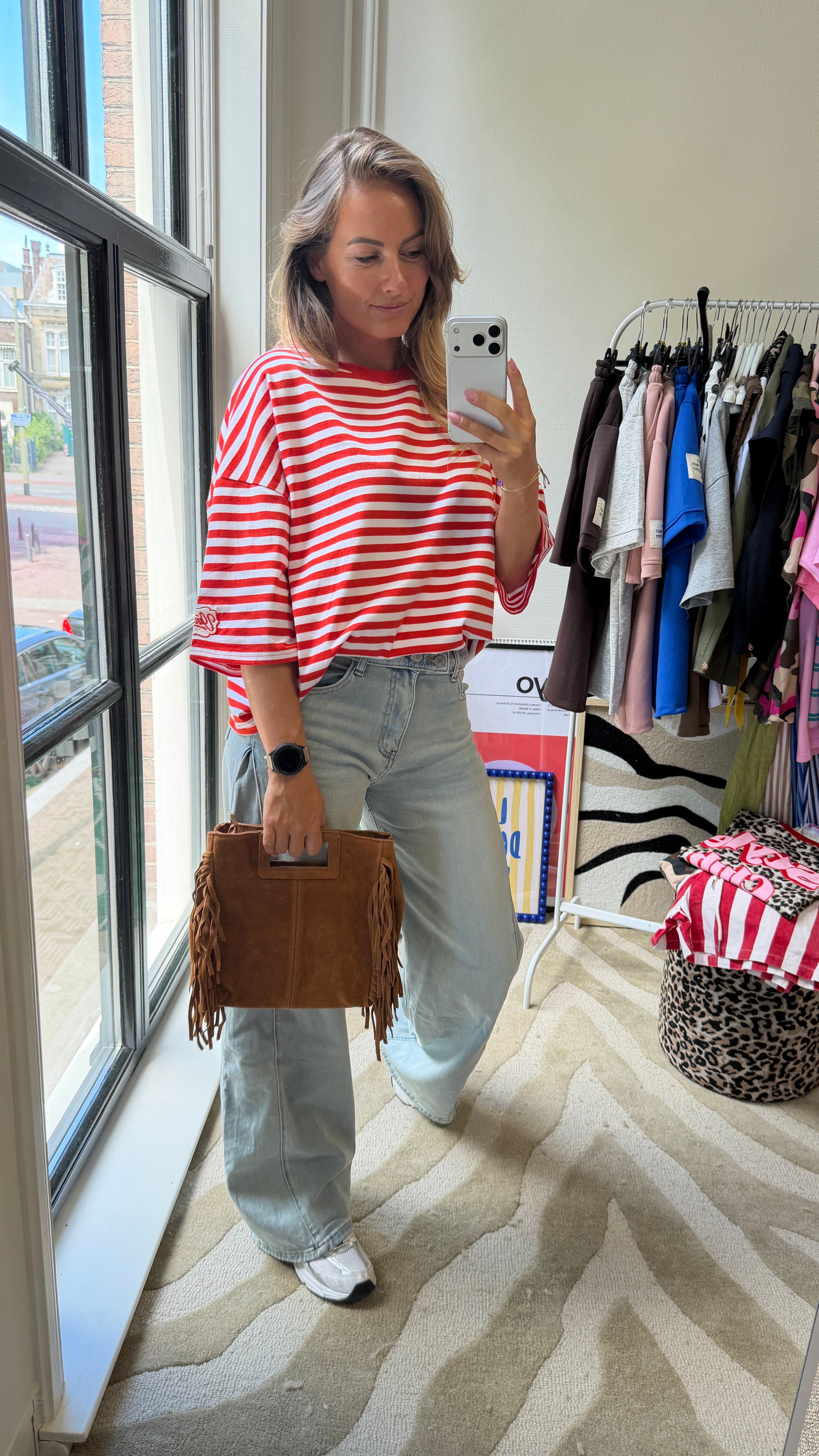 STREEPJES T-SHIRT ROOD WIT