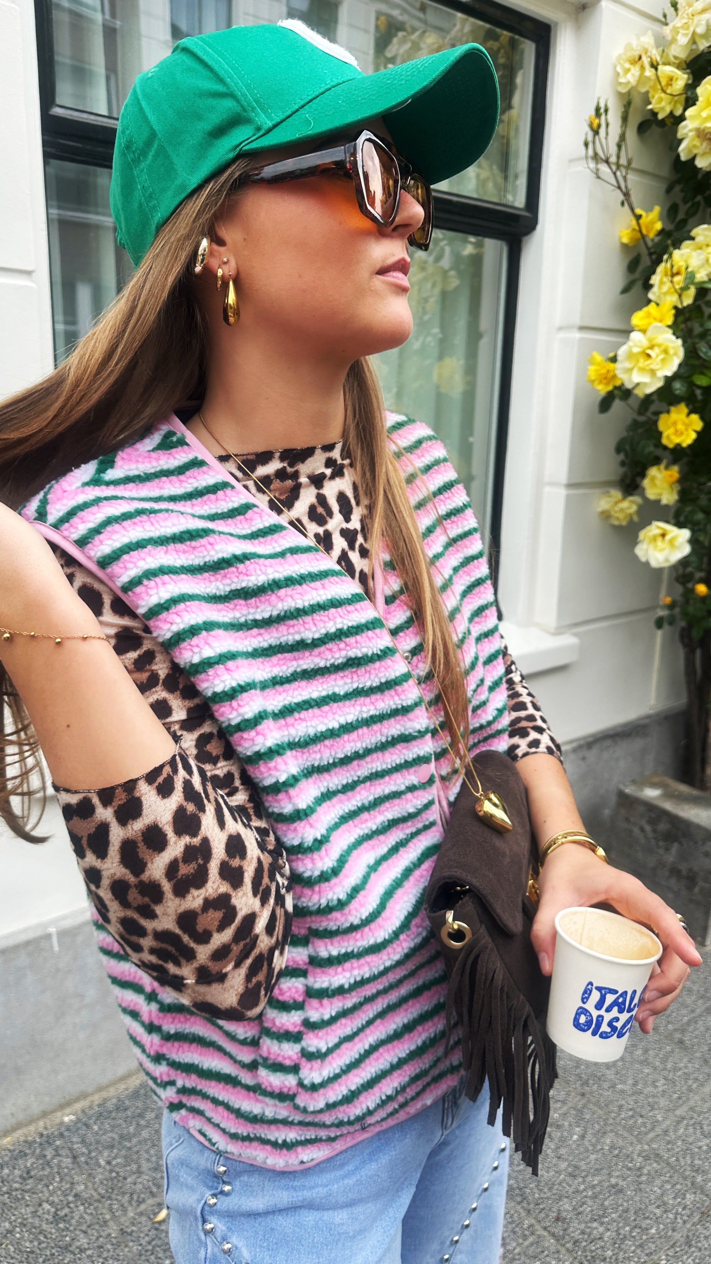 GROEN ROZE TEDDY GILET
