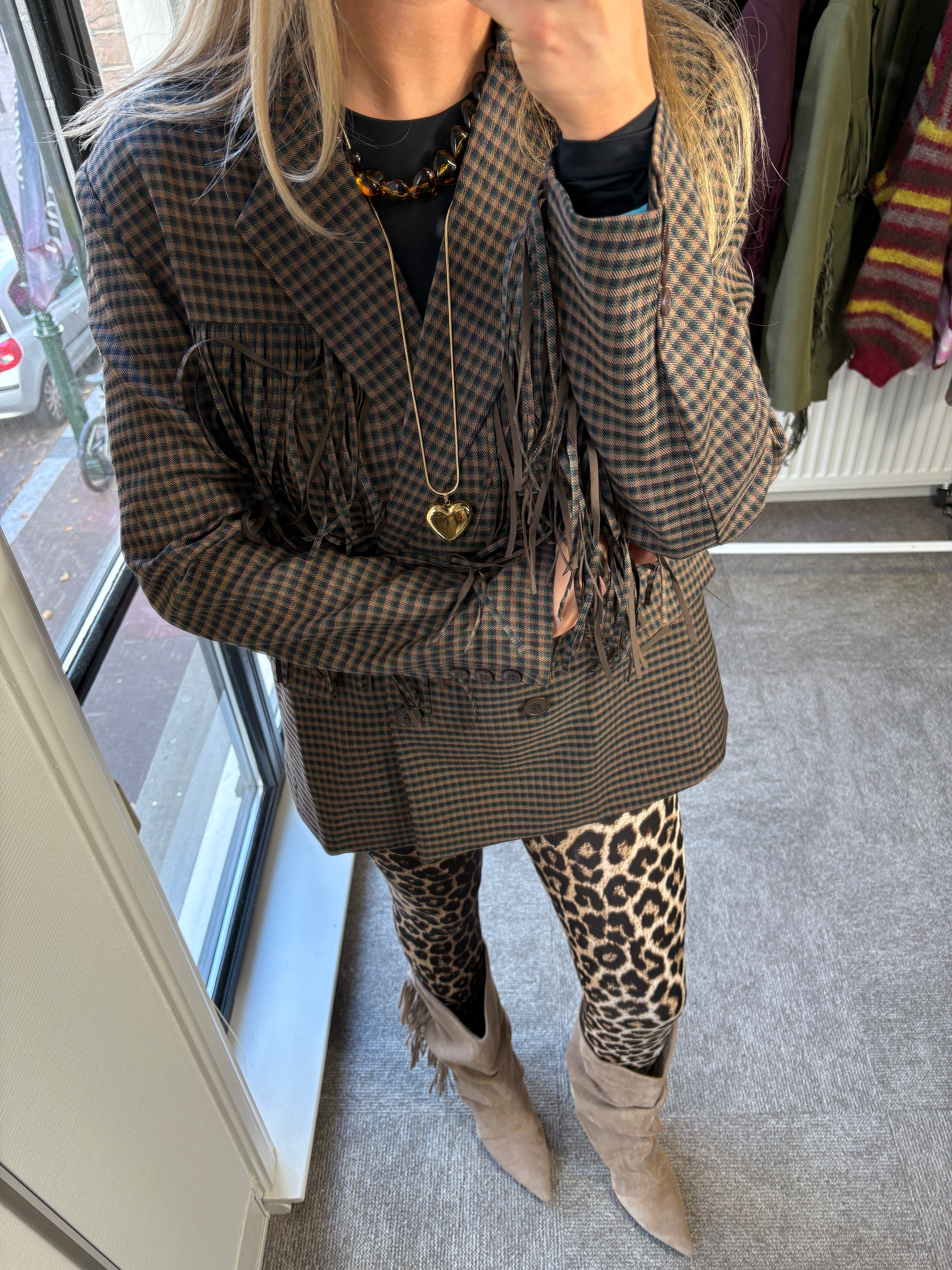 MAUD MUSTHAVE BLAZER CHECKED FRINGES