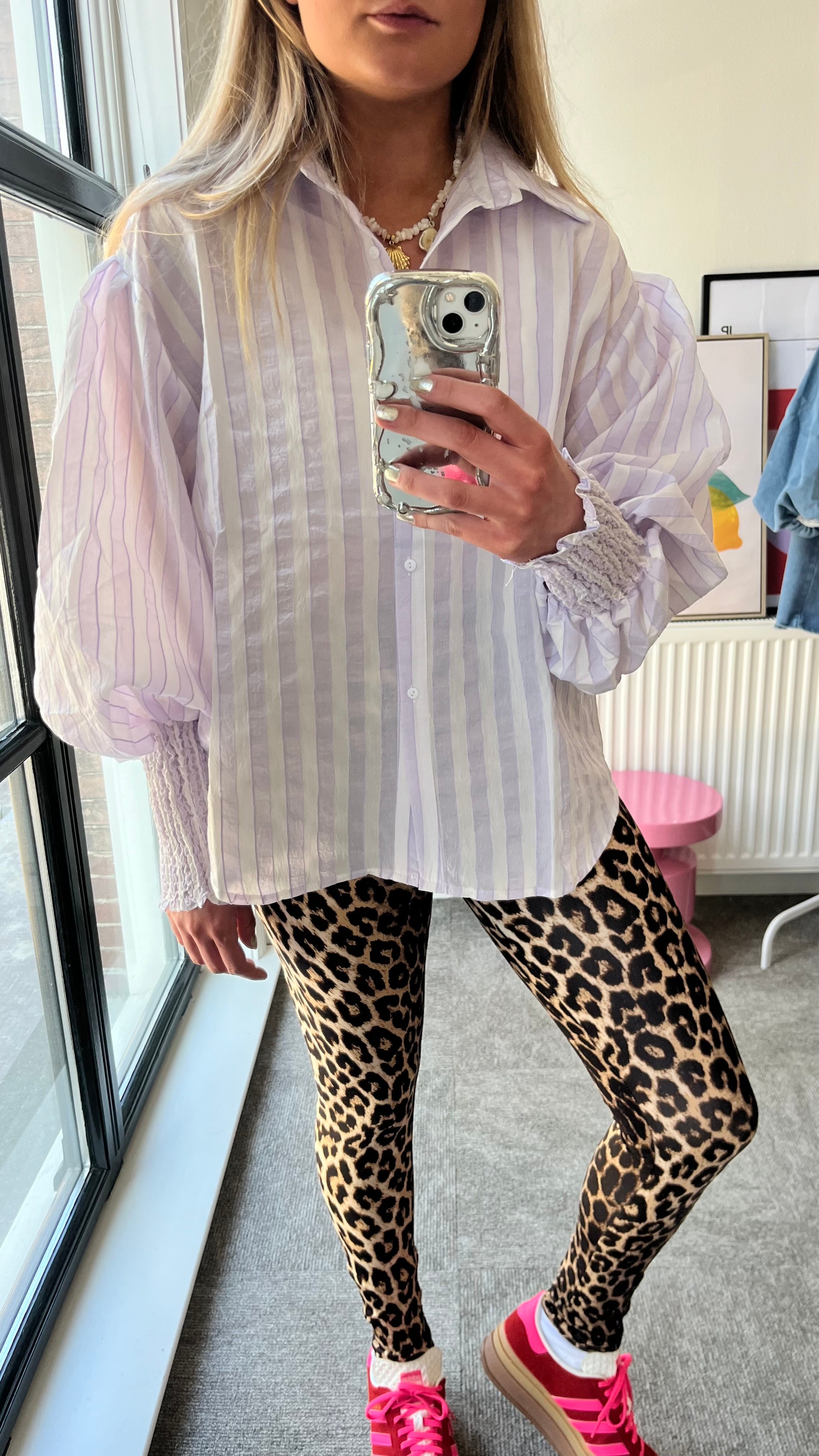 LILA STREEPBLOUSE SMOK