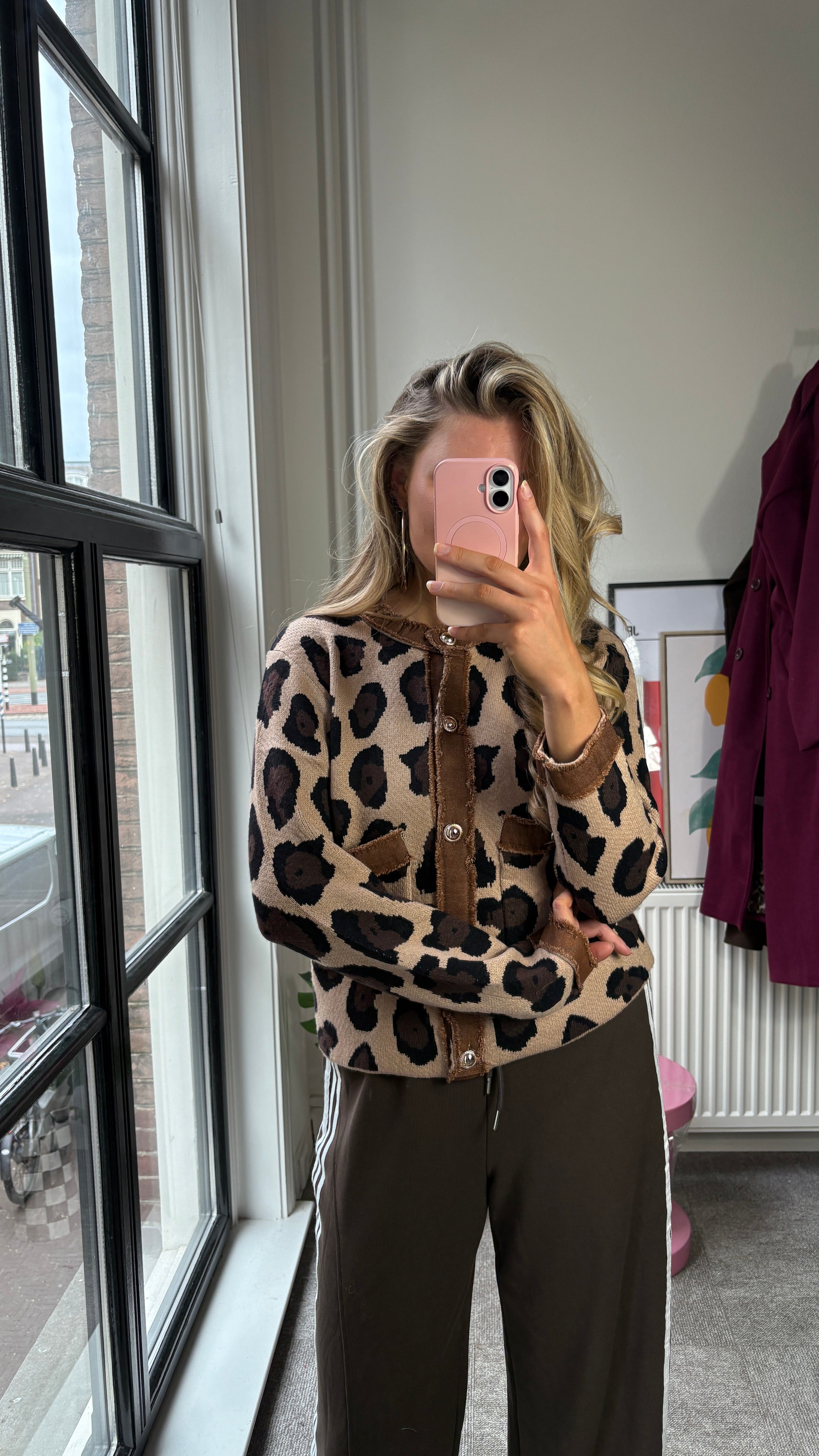 MARJO PANTHER PRINT CARDIGAN CAMEL