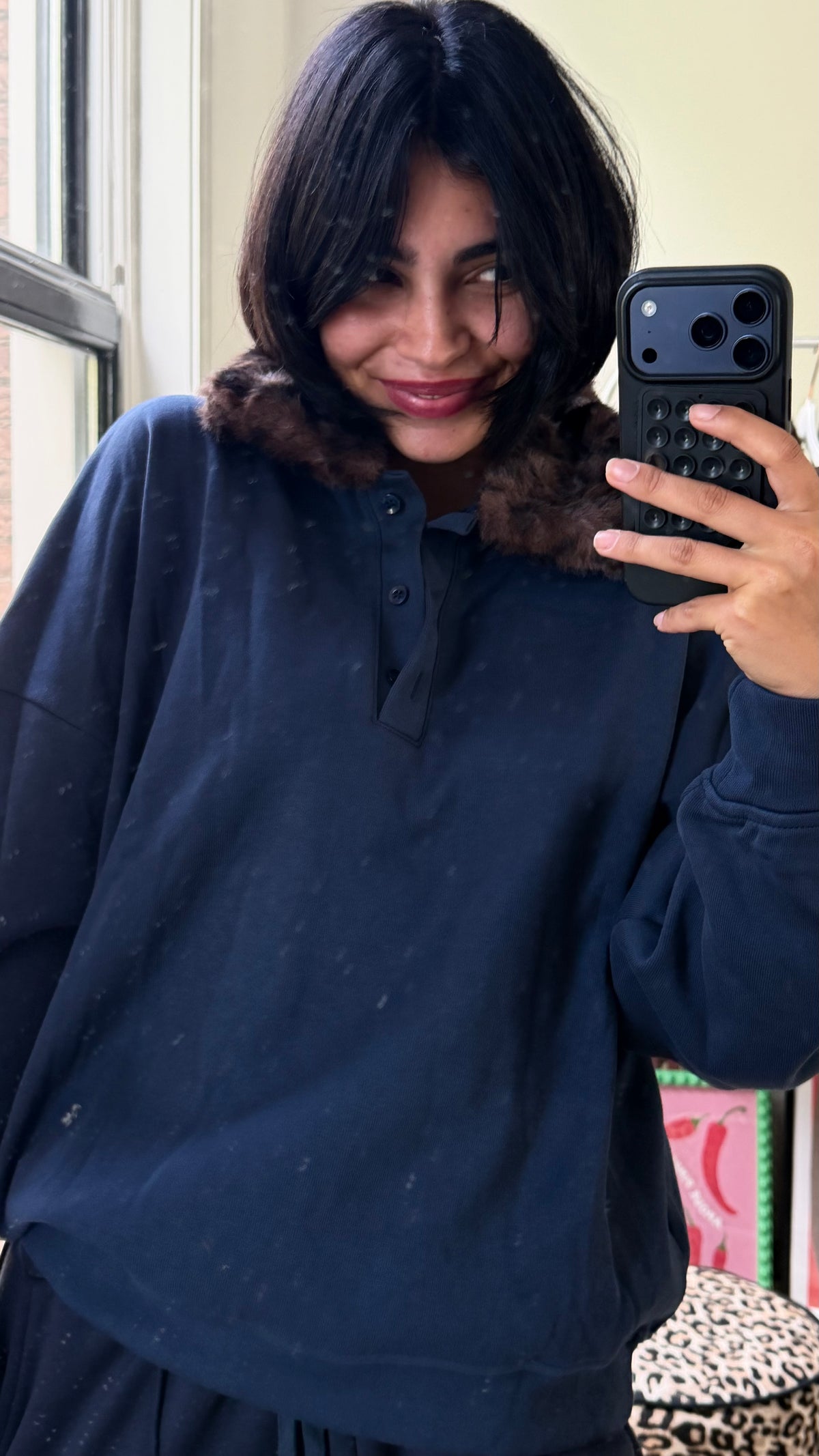 SWEATER MET PANTERKRAAG BLAUW