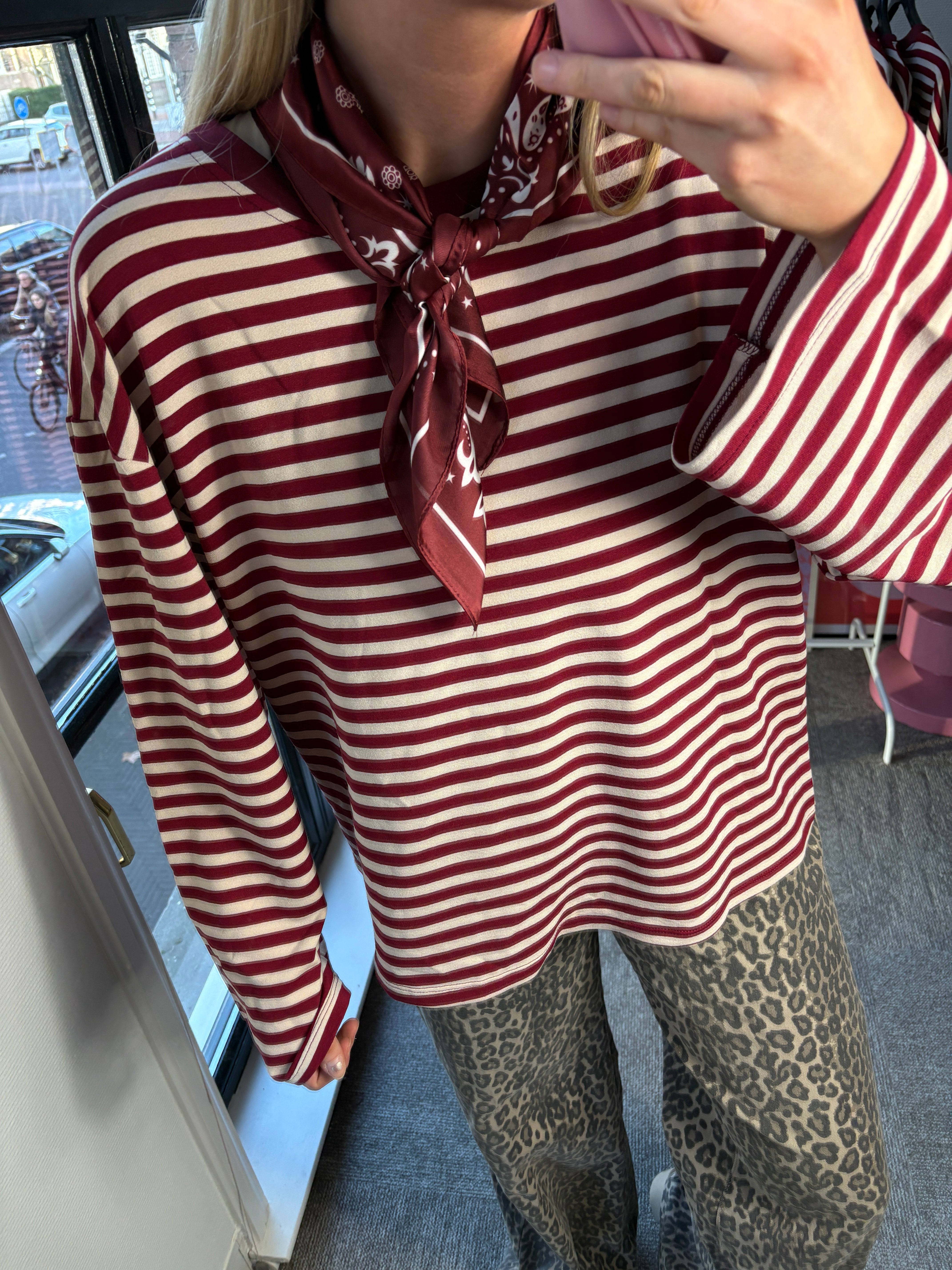 KIKI STREEPJES SHIRT ROOD/ECRU