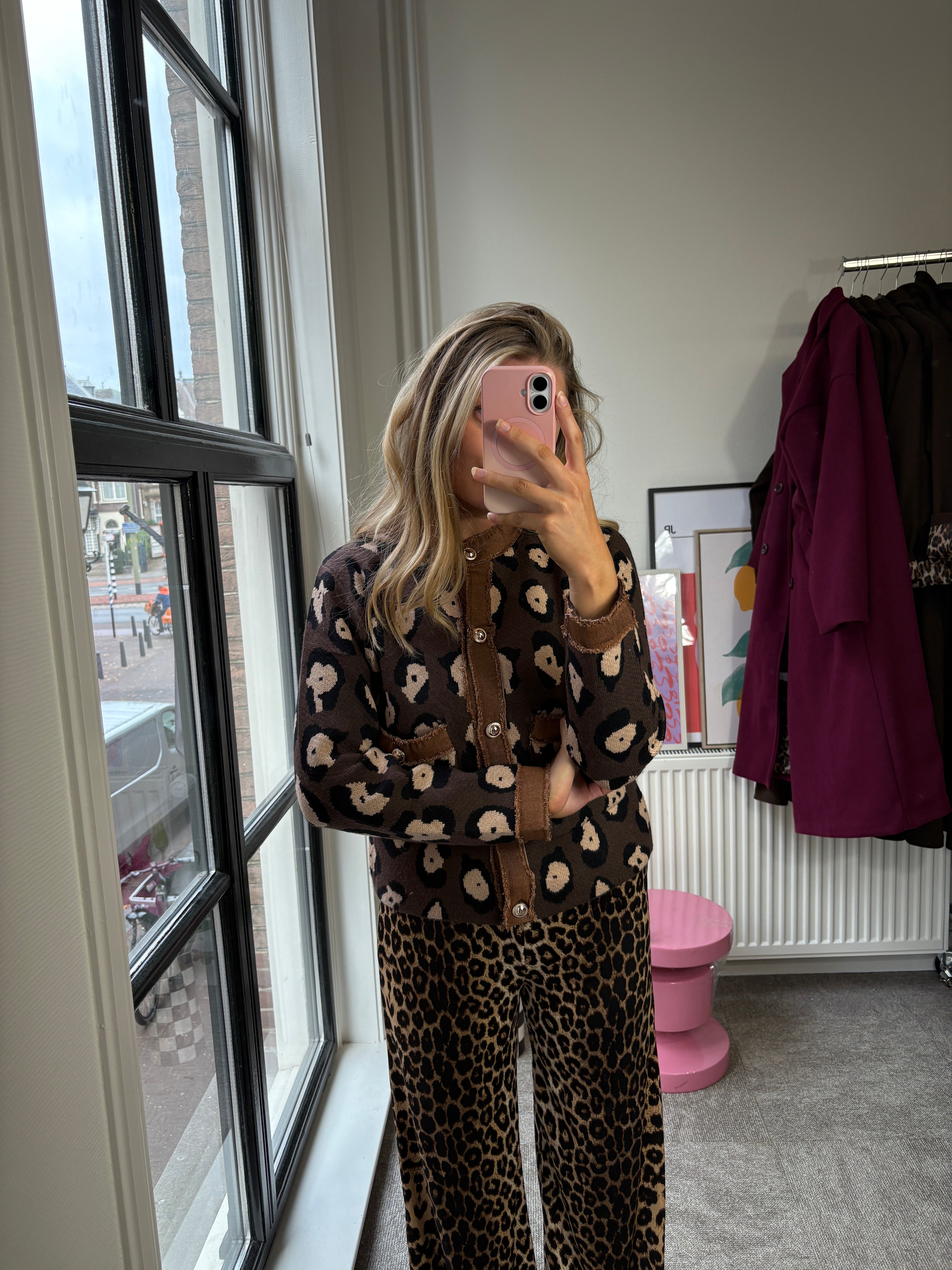 MARJO PANTHER PRINT CARDIGAN CHOCOLATE