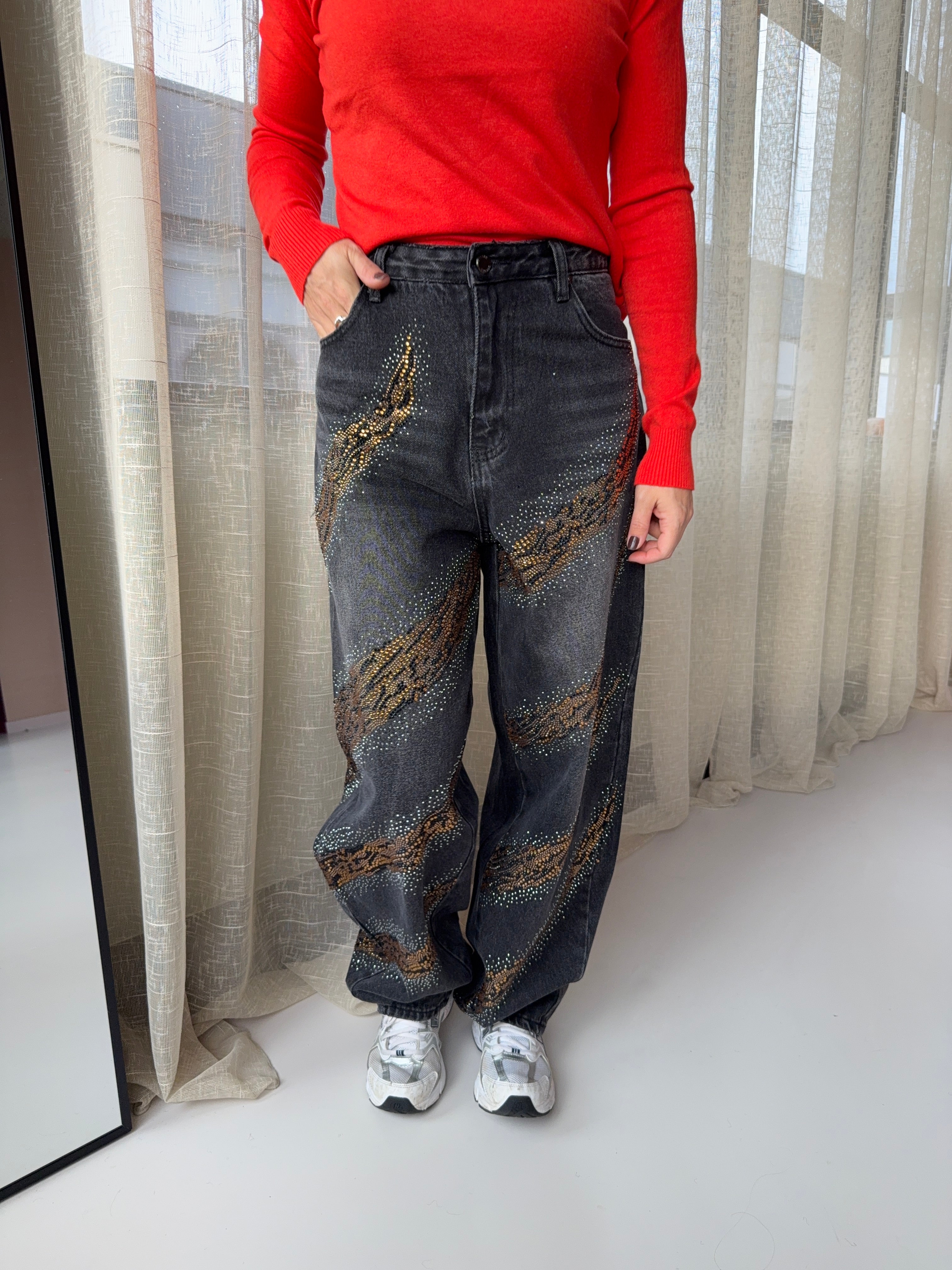 BARREL JEANS MET STRASS