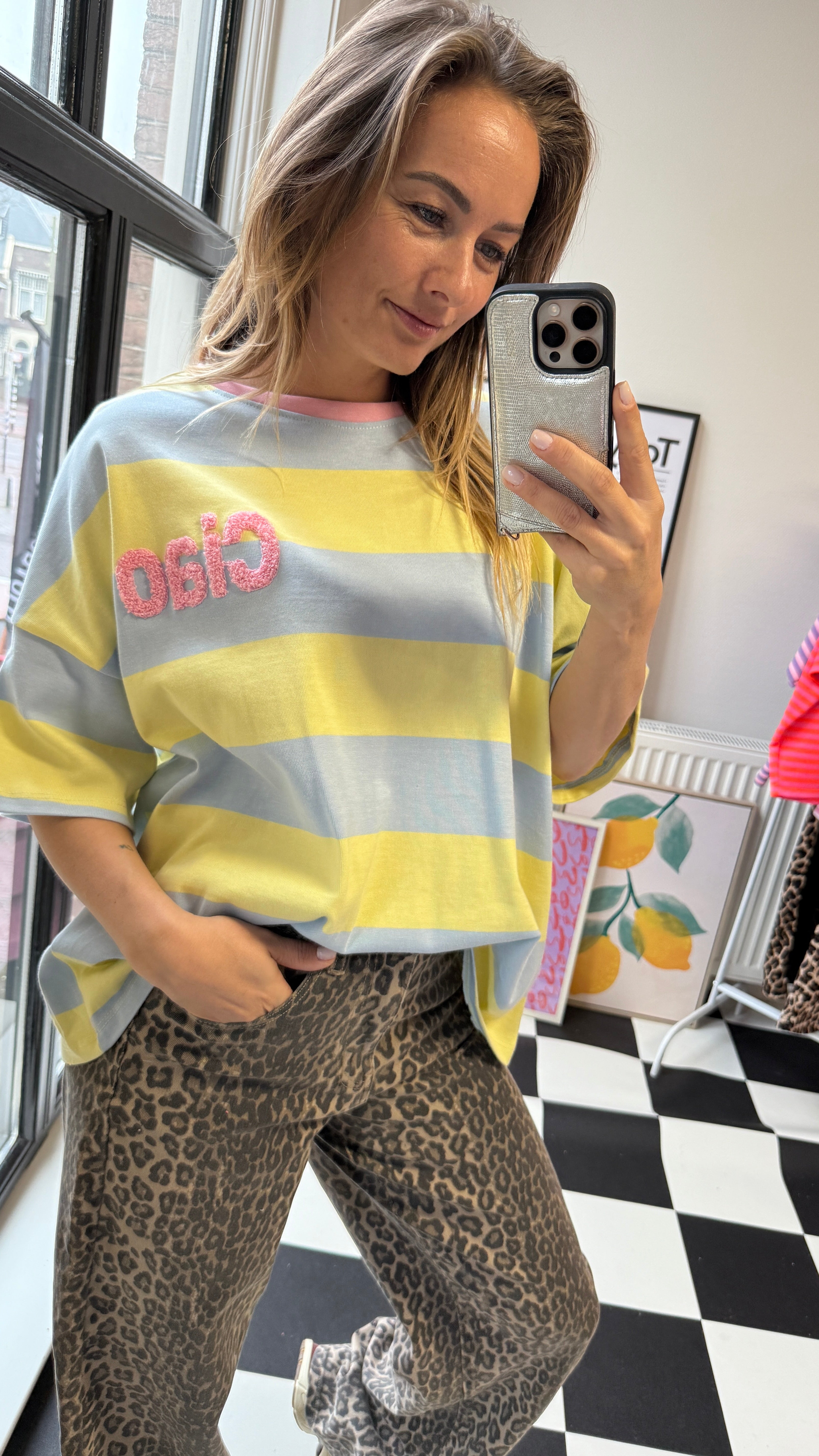 MUSTHAVE CIAO GESTREEPT LICHTBLAUW/GEEL T-SHIRT