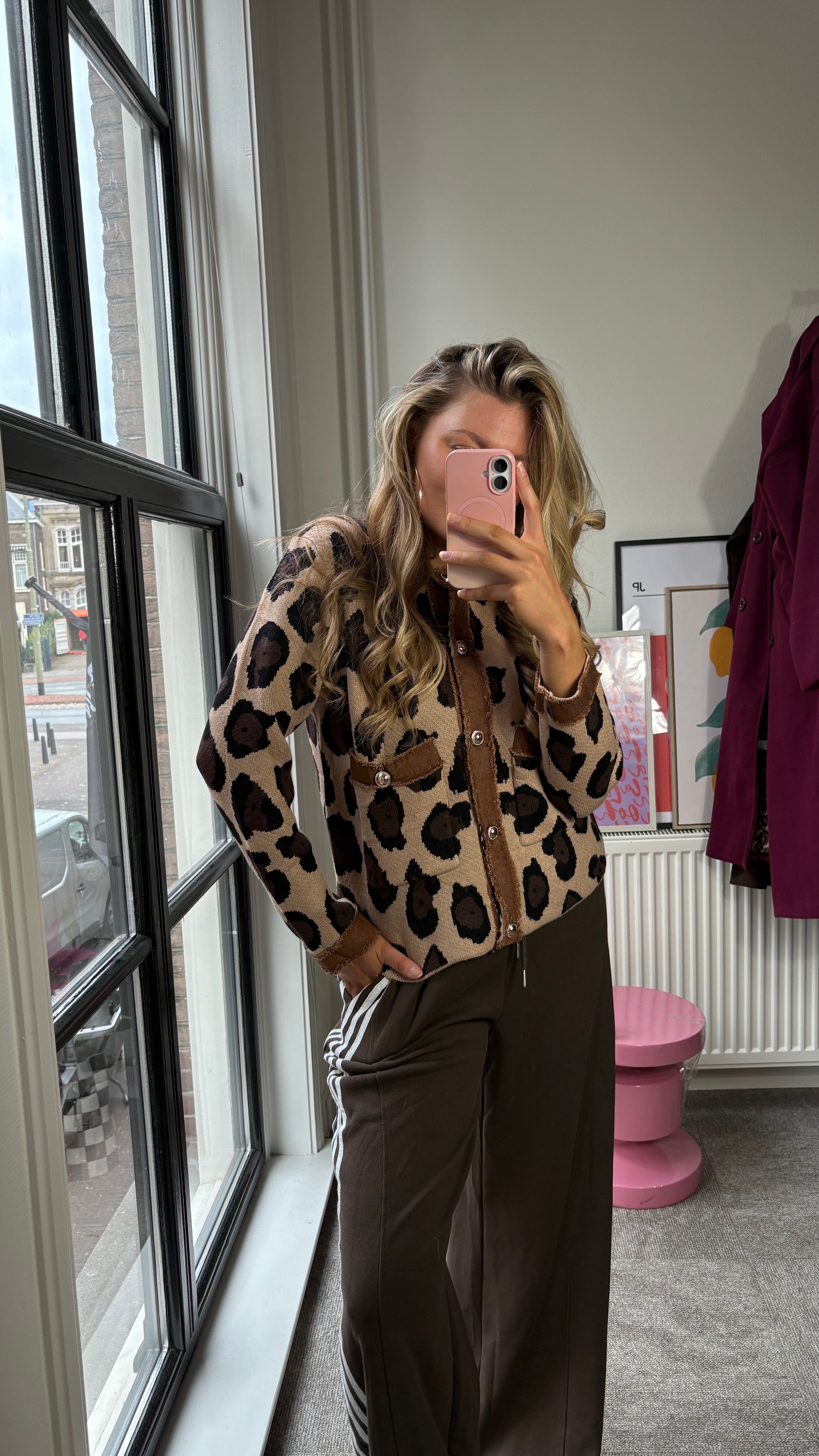 MARJO PANTHER PRINT CARDIGAN CAMEL
