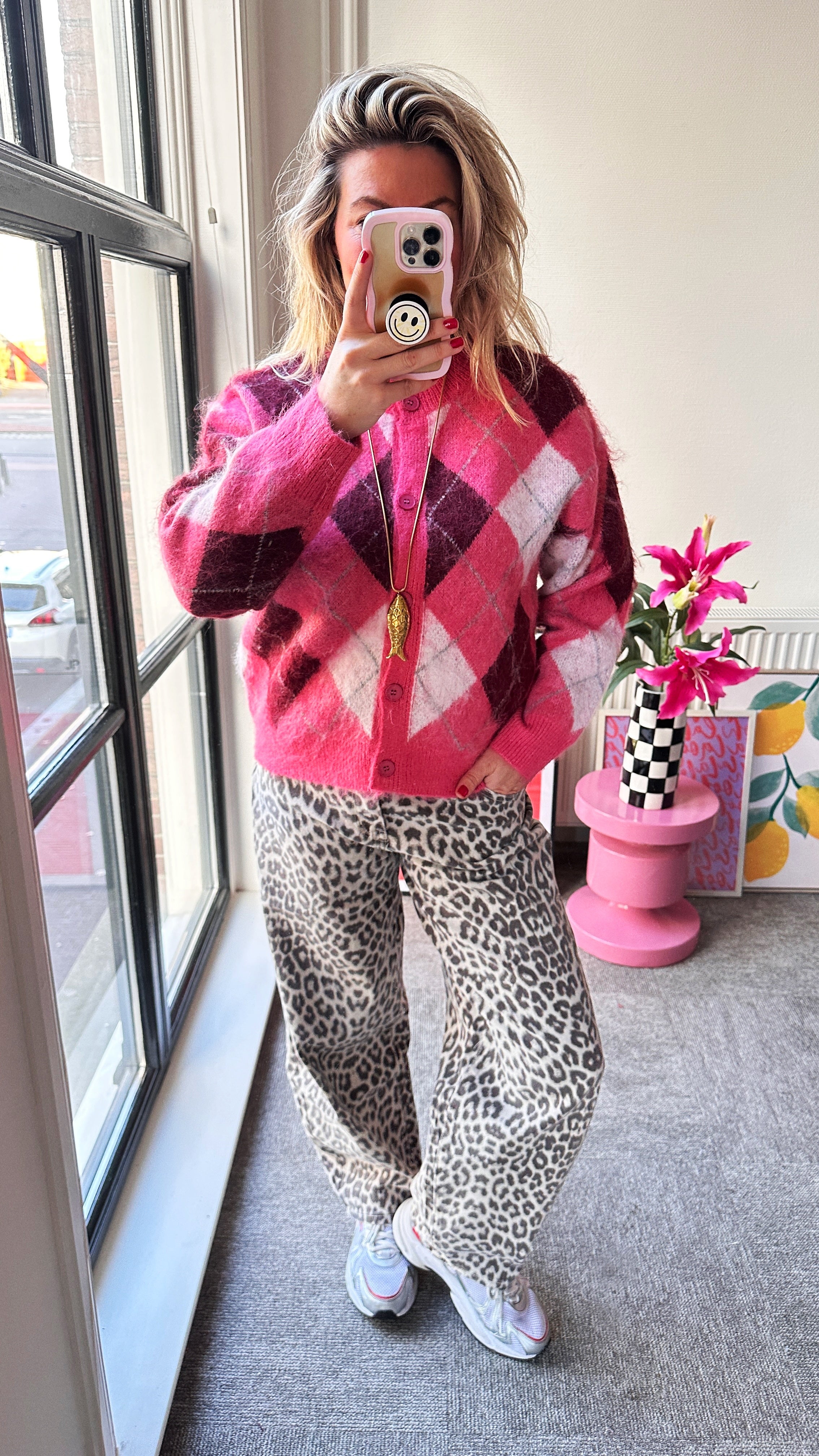 ROZE BURGUNDY RUITJES VEST