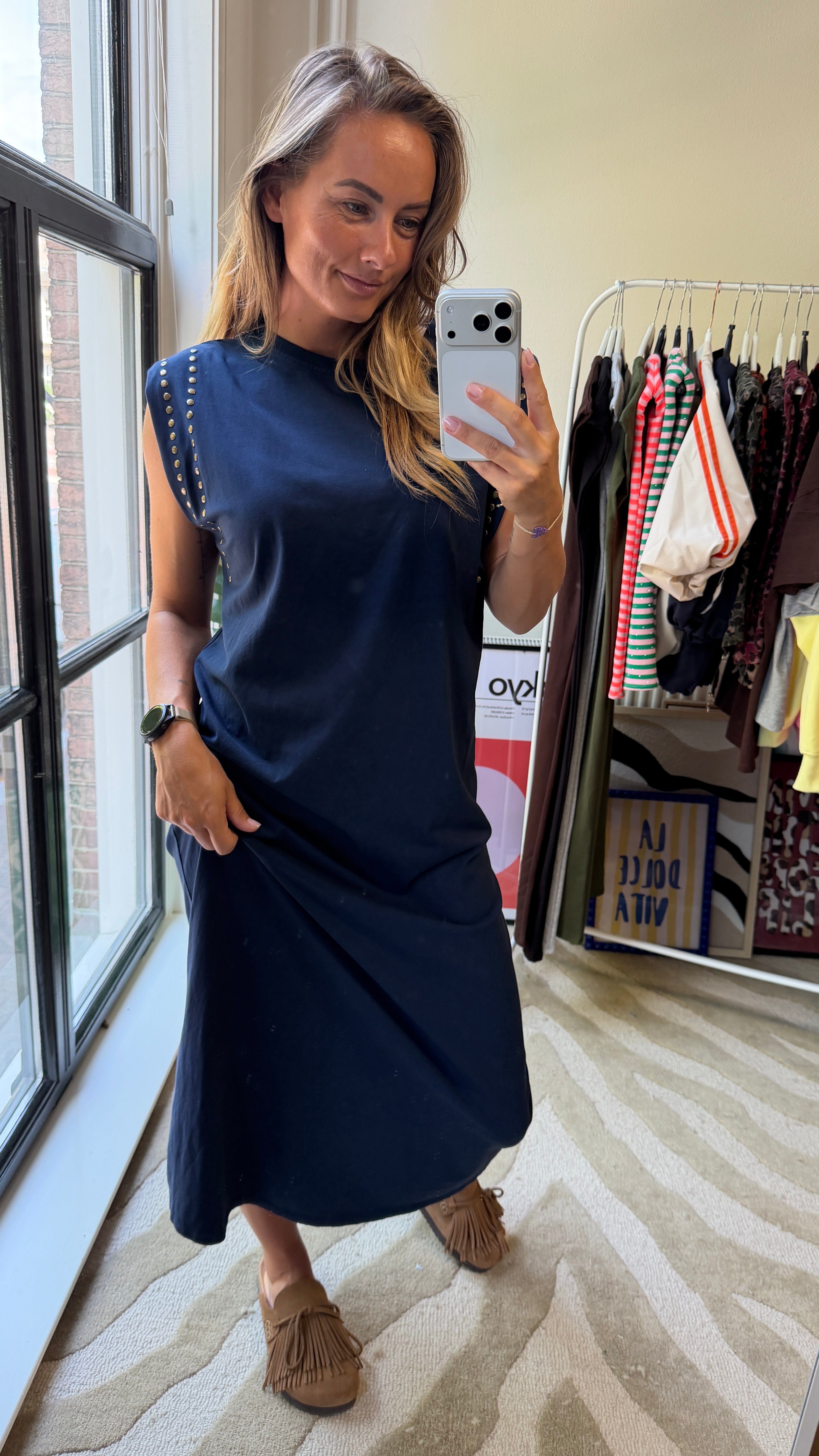 KIKI JURK MET STUDS BLAUW