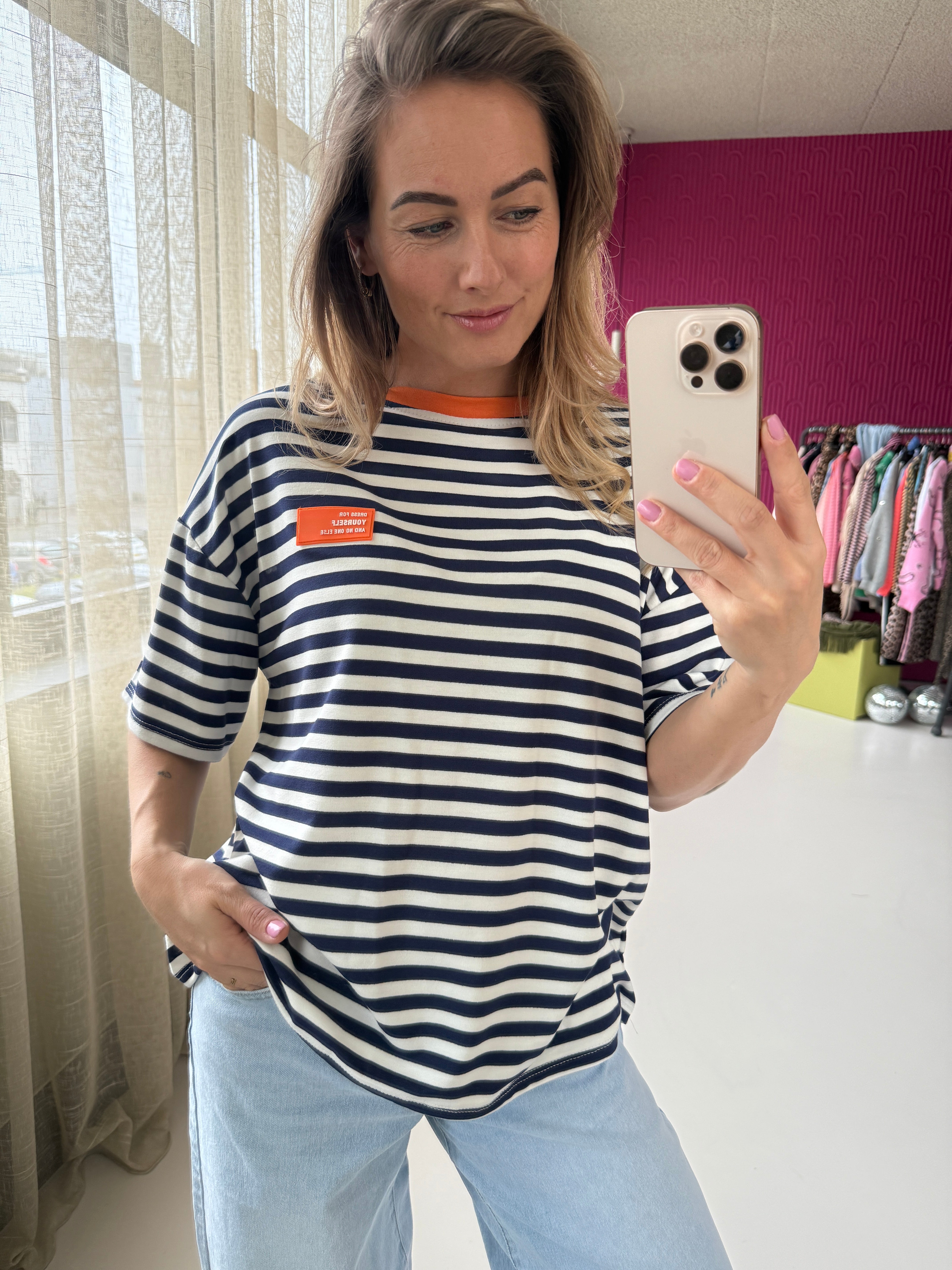 STREEPJES SHIRT BLAUW ORANJE