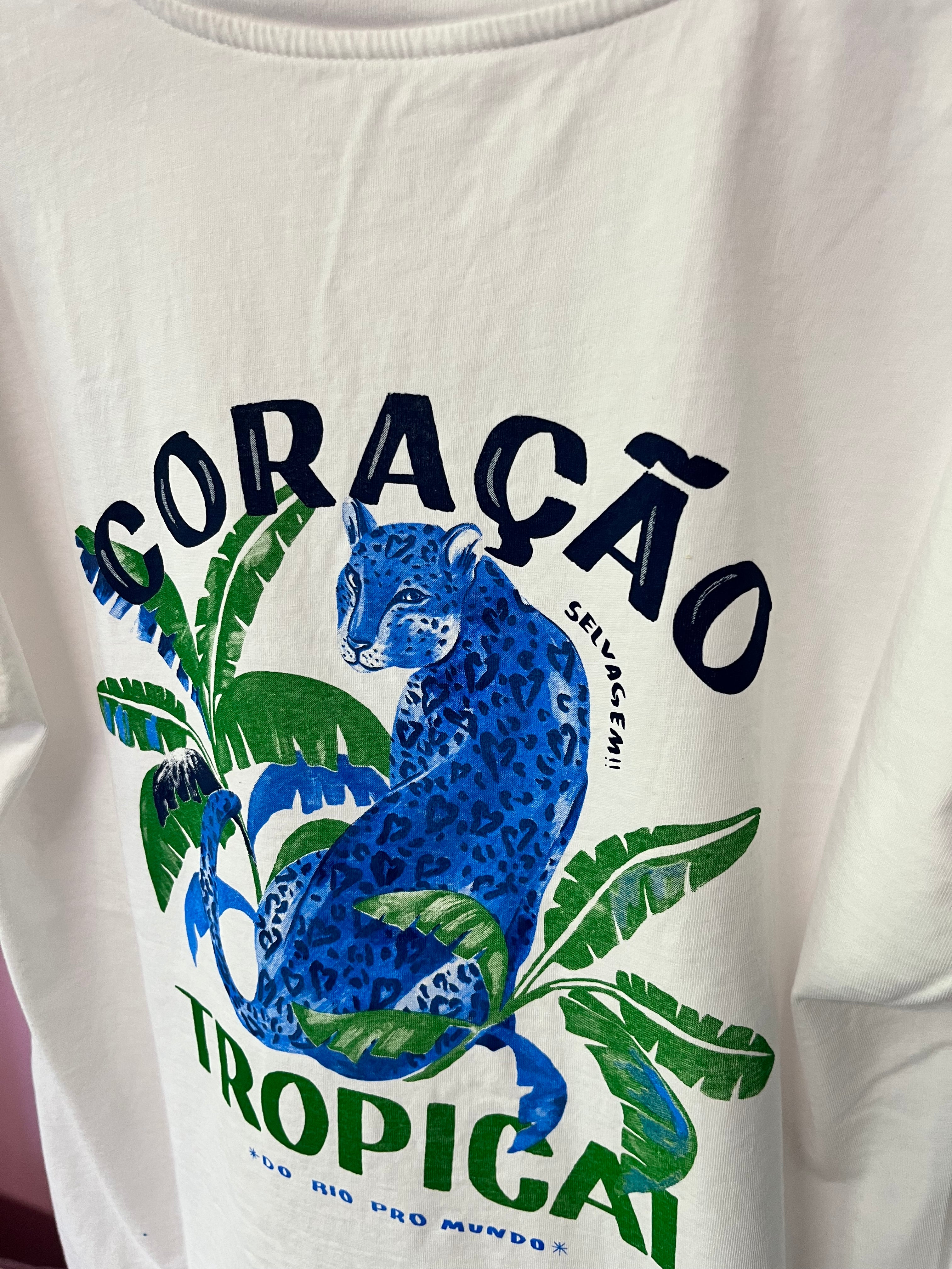 WIT SHIRT MET PANTER TROPICAL