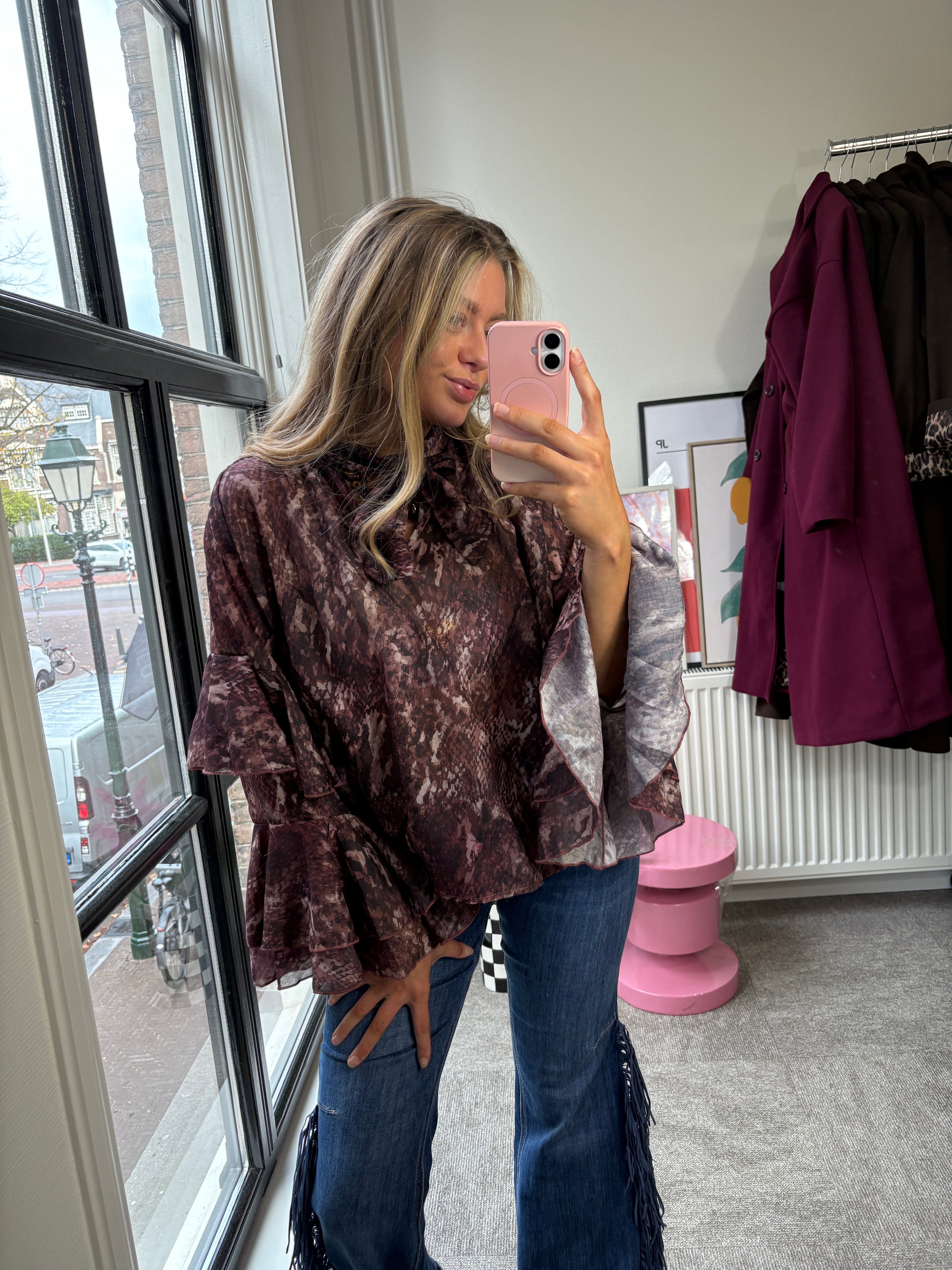 JET PRINT BLOUSE BORDEAUX