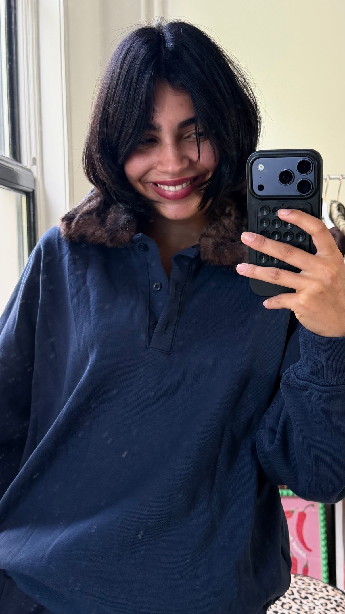 SWEATER MET PANTERKRAAG BLAUW